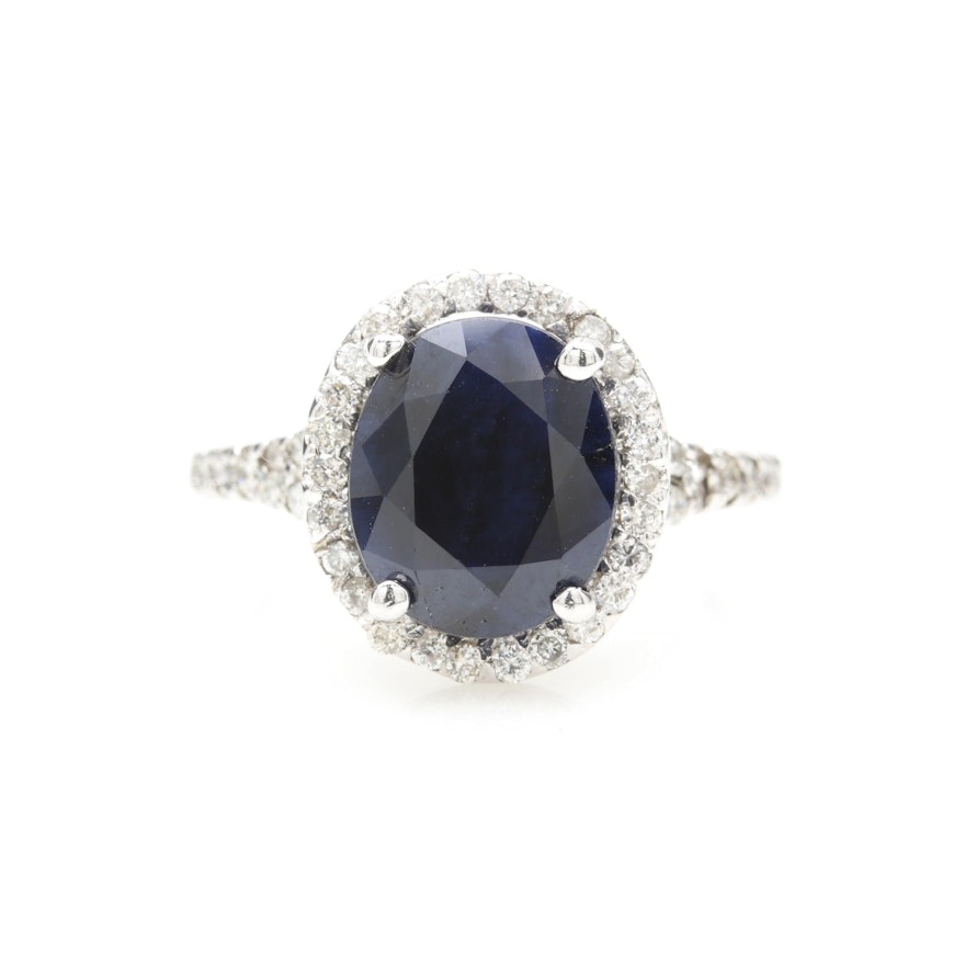 14K White Gold Sapphire and Diamond Ring