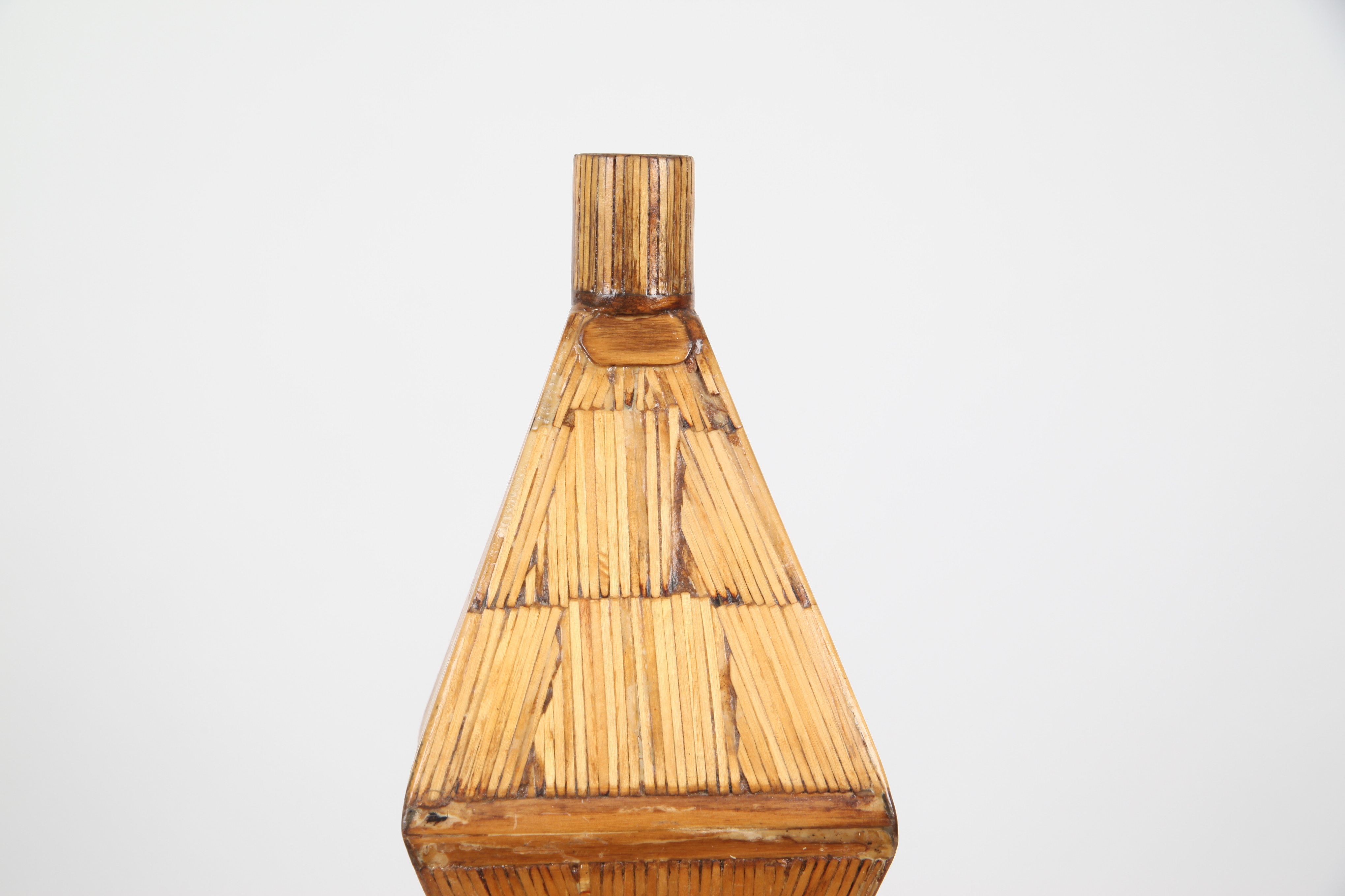 Vintage Handcrafted Wood Matchstick Table Lamp with Table