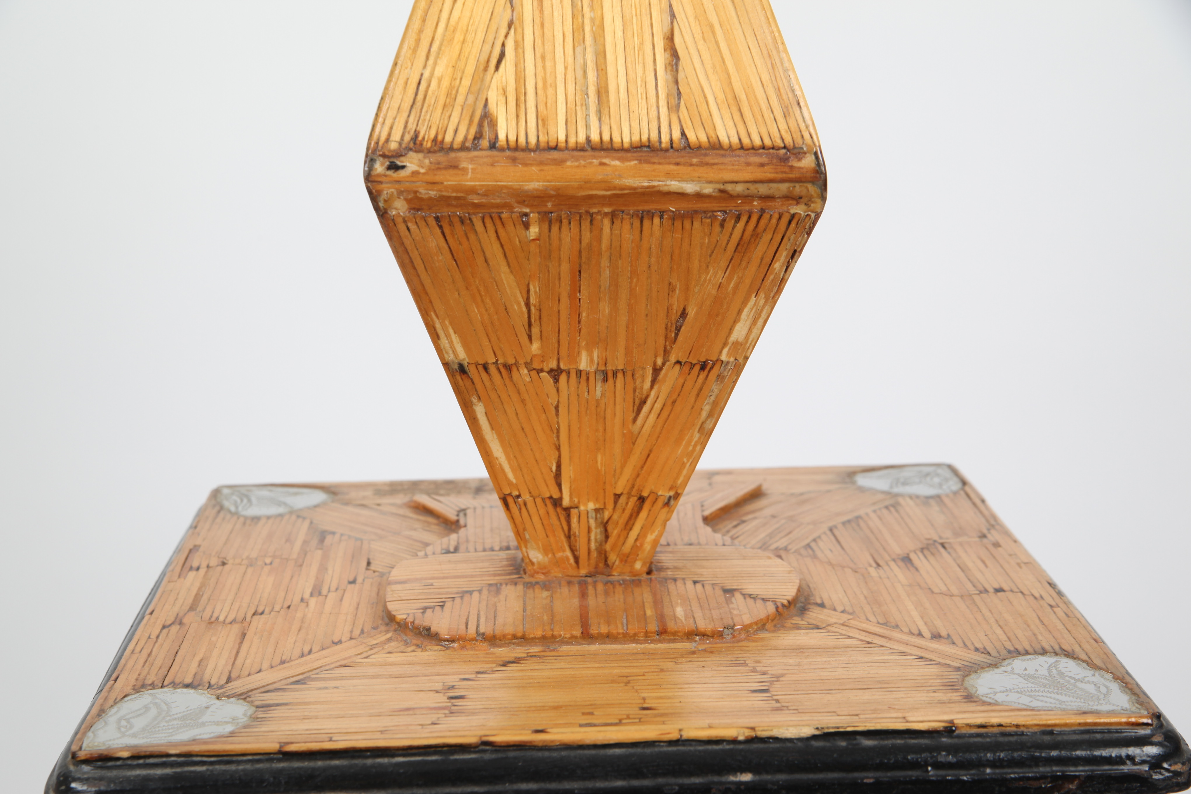 Vintage Handcrafted Wood Matchstick Table Lamp with Table