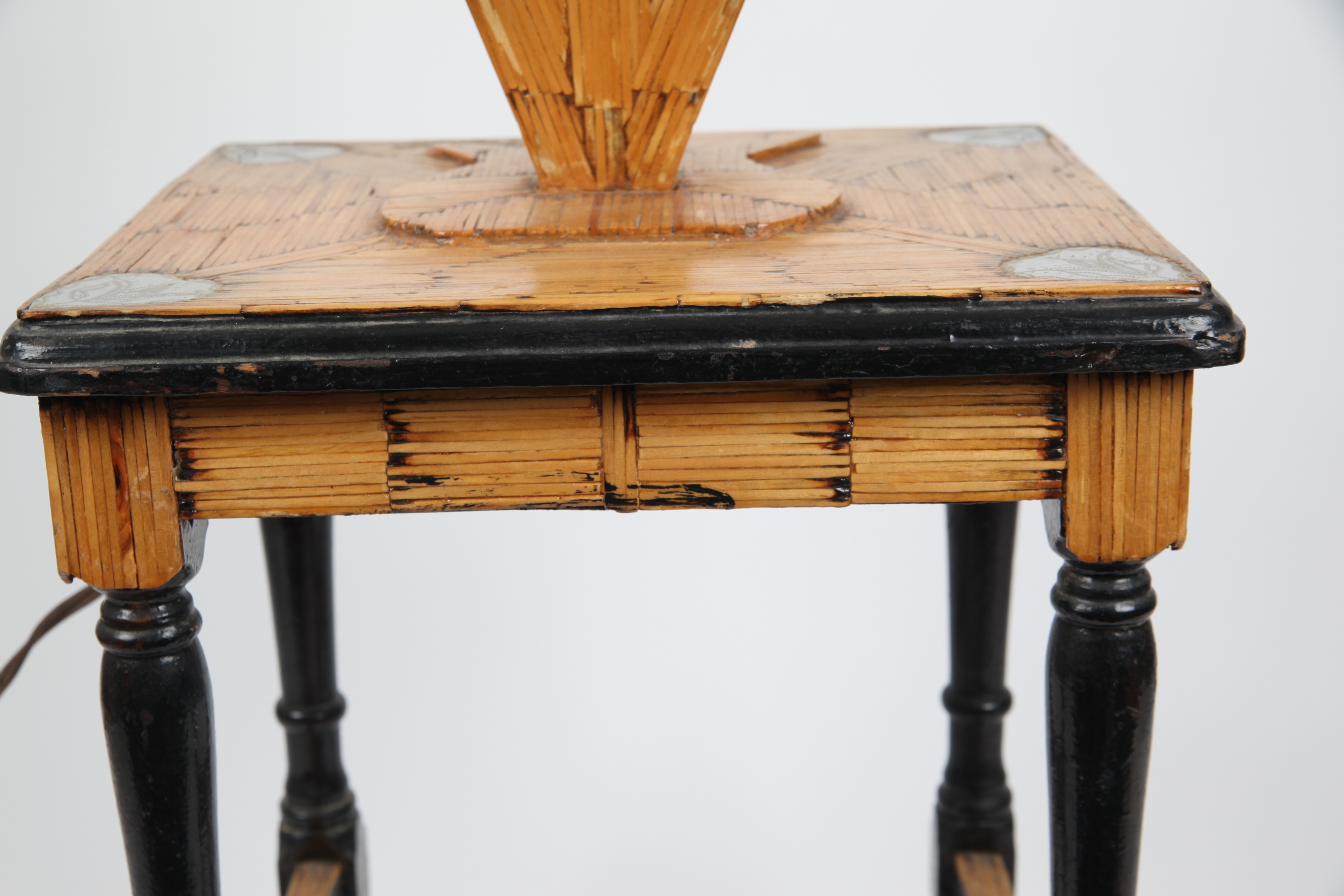 Vintage Handcrafted Wood Matchstick Table Lamp with Table