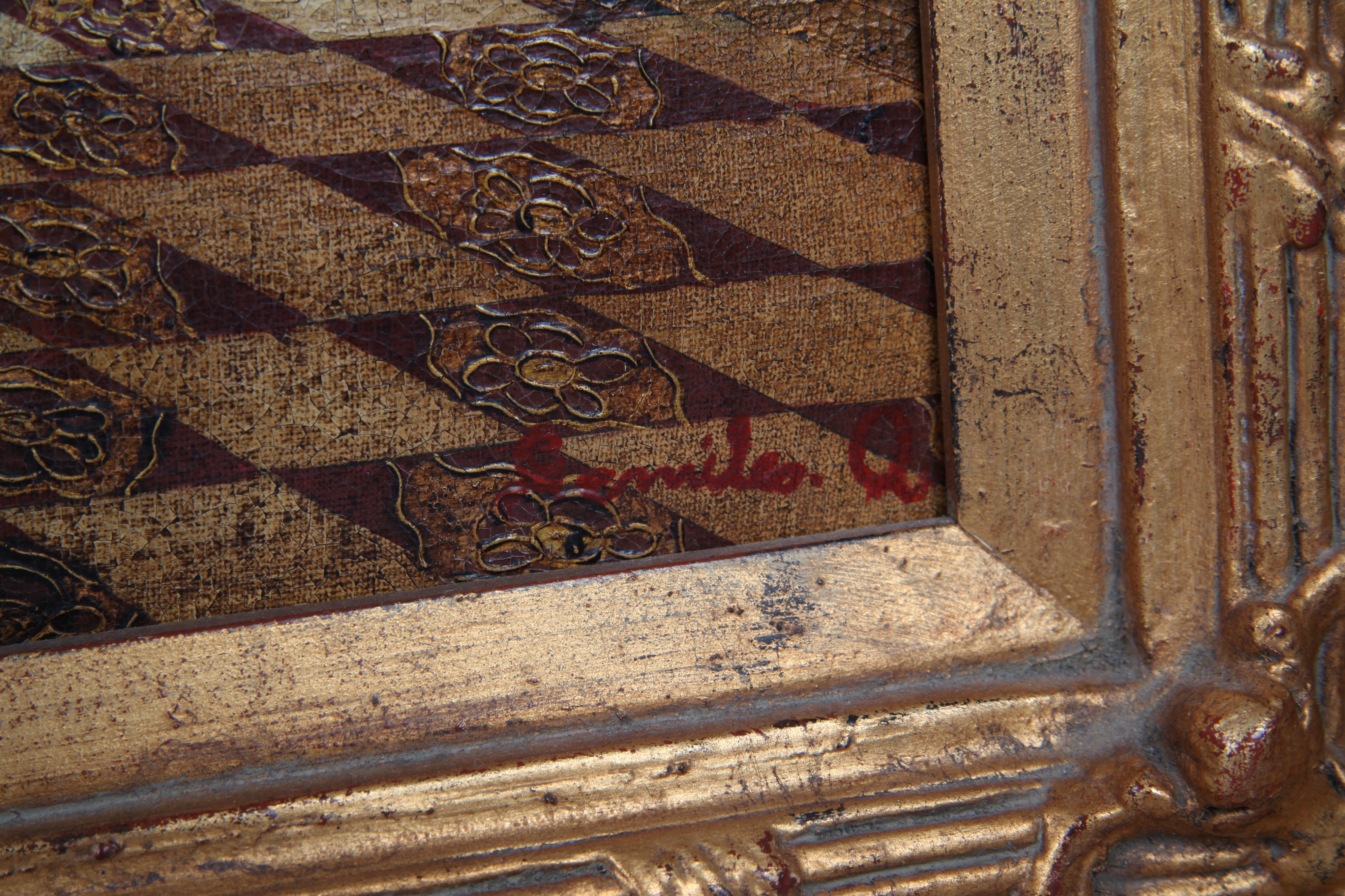 Gamiled A. Mixed Media Painting of European Cathedral Interior