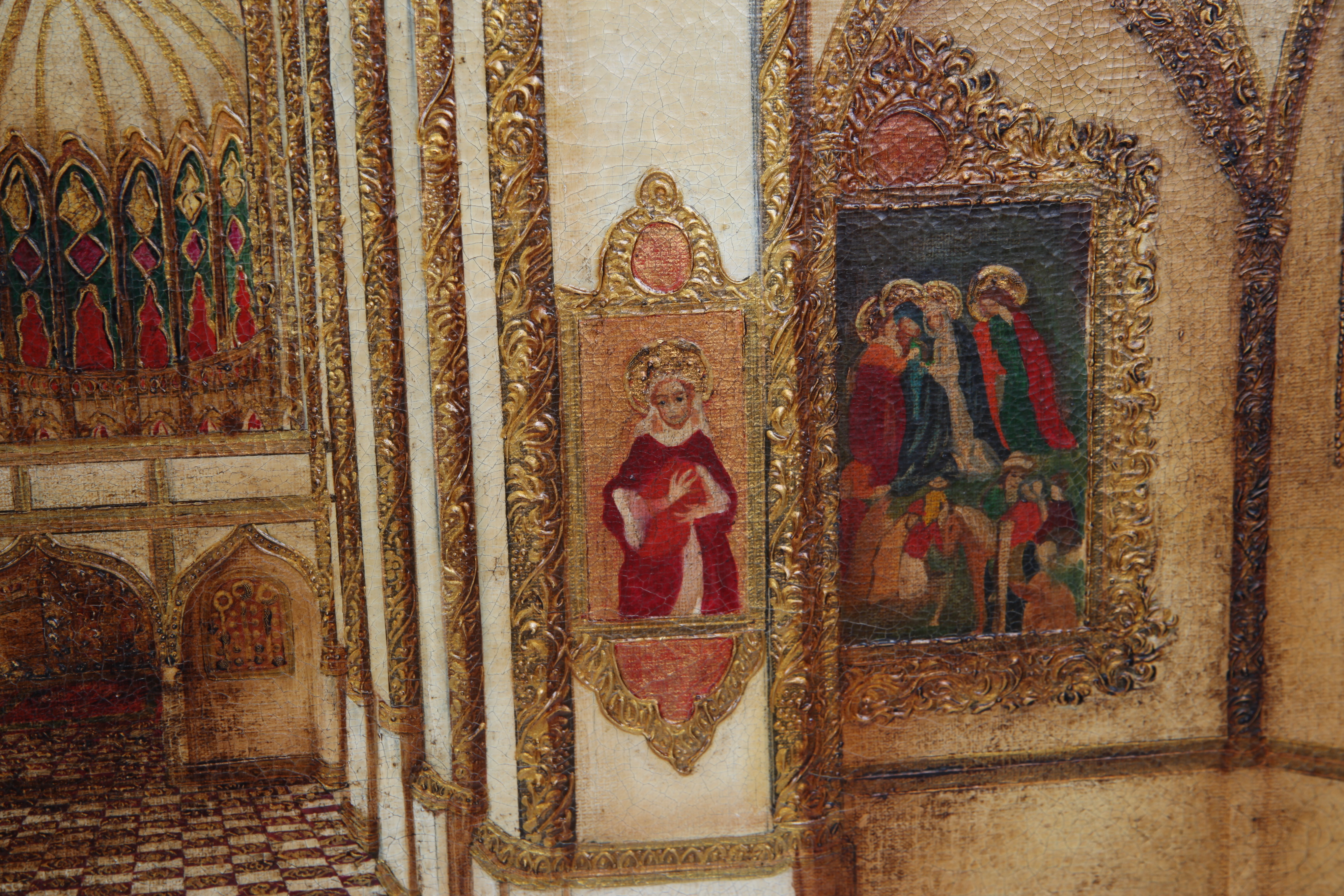 Gamiled A. Mixed Media Painting of European Cathedral Interior