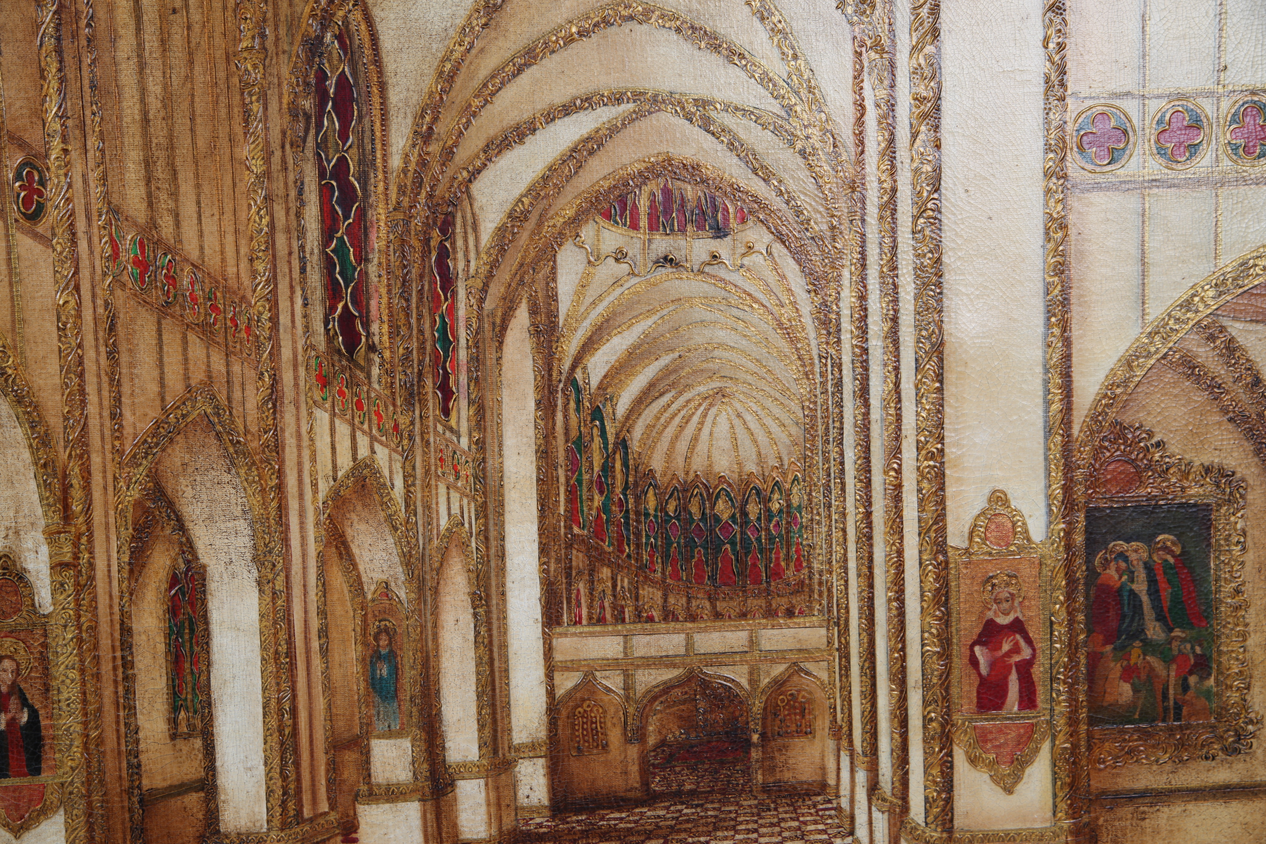Gamiled A. Mixed Media Painting of European Cathedral Interior