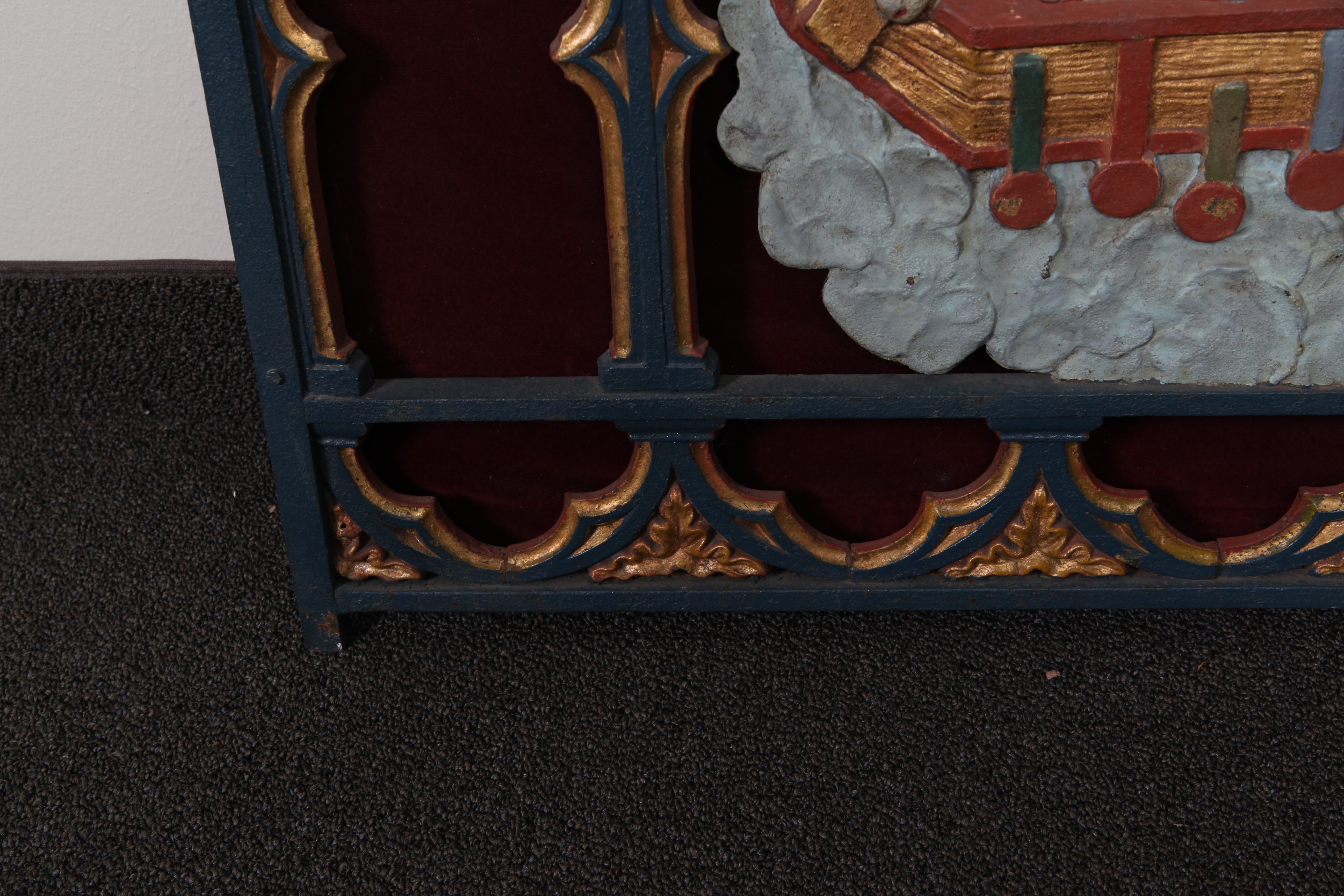 Painted Cast Metal Christian Motif Panel With Velvet Backing