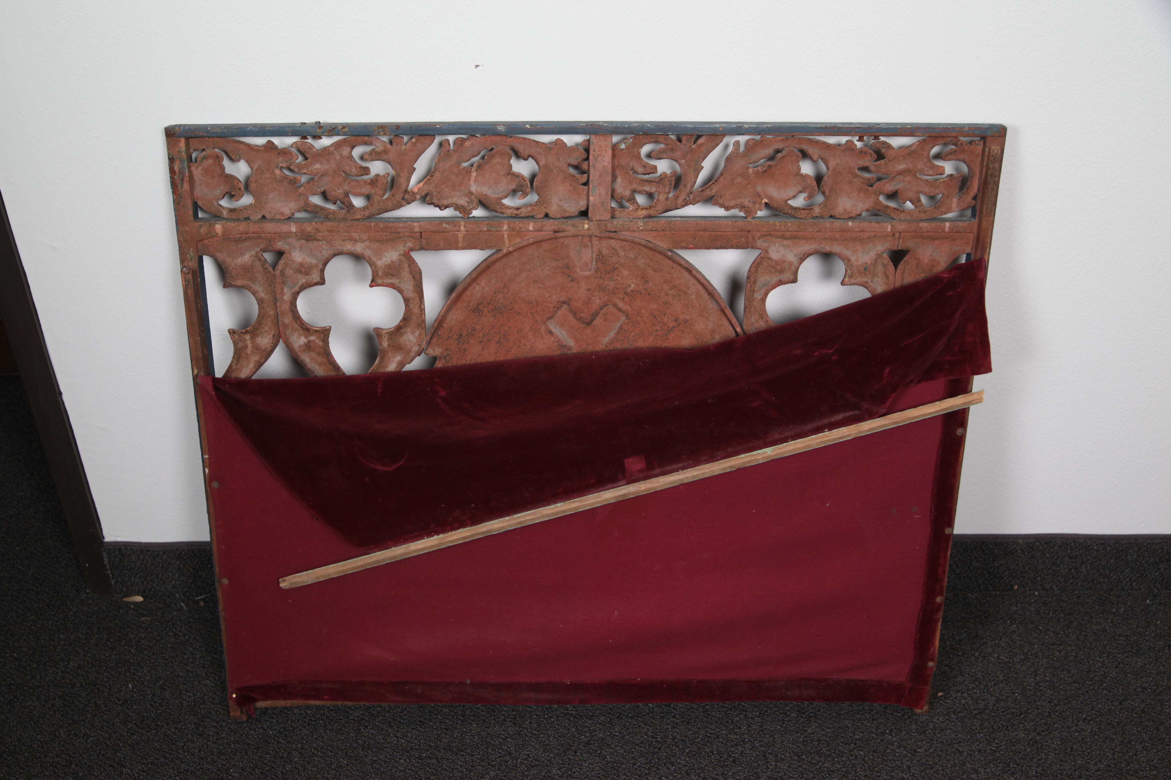 Painted Cast Metal Christian Motif Panel With Velvet Backing