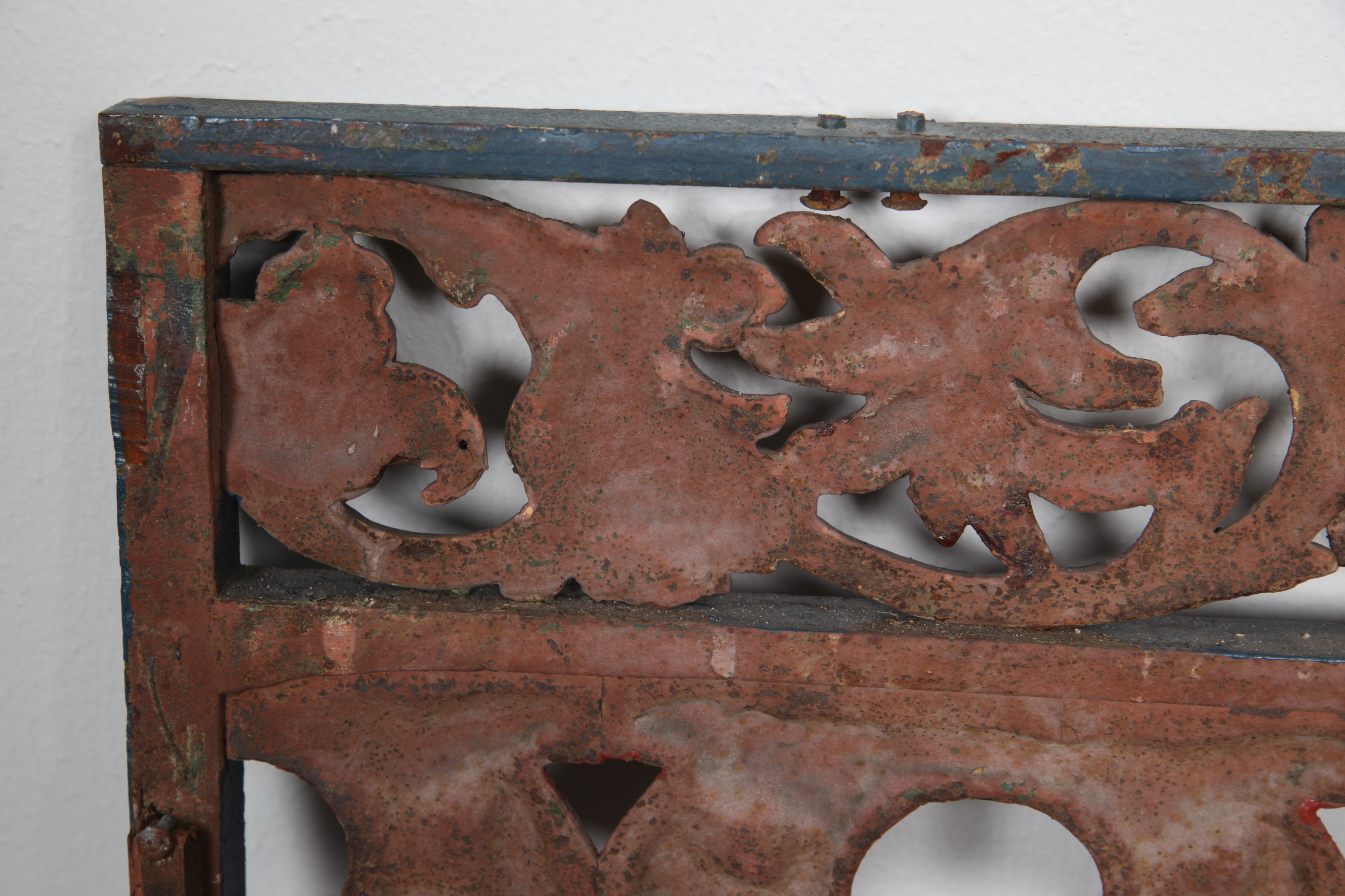 Painted Cast Metal Christian Motif Panel With Velvet Backing