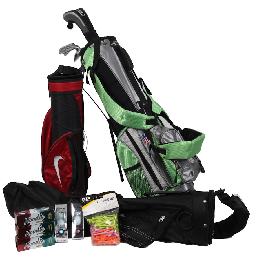 Golf Bags, Clubs, Balls, and Tees