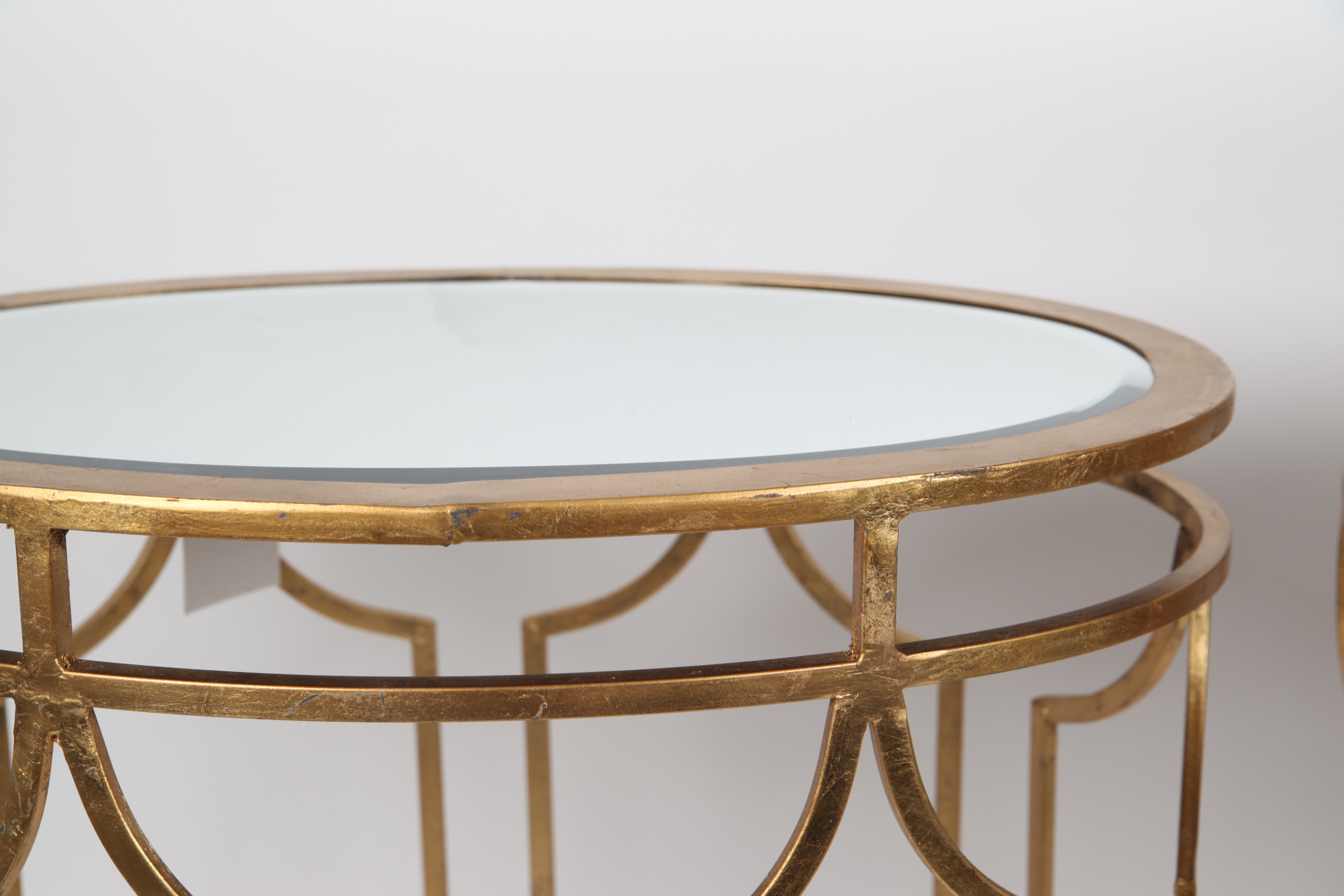 Pair of Metal Drum Tables with Glass Tops