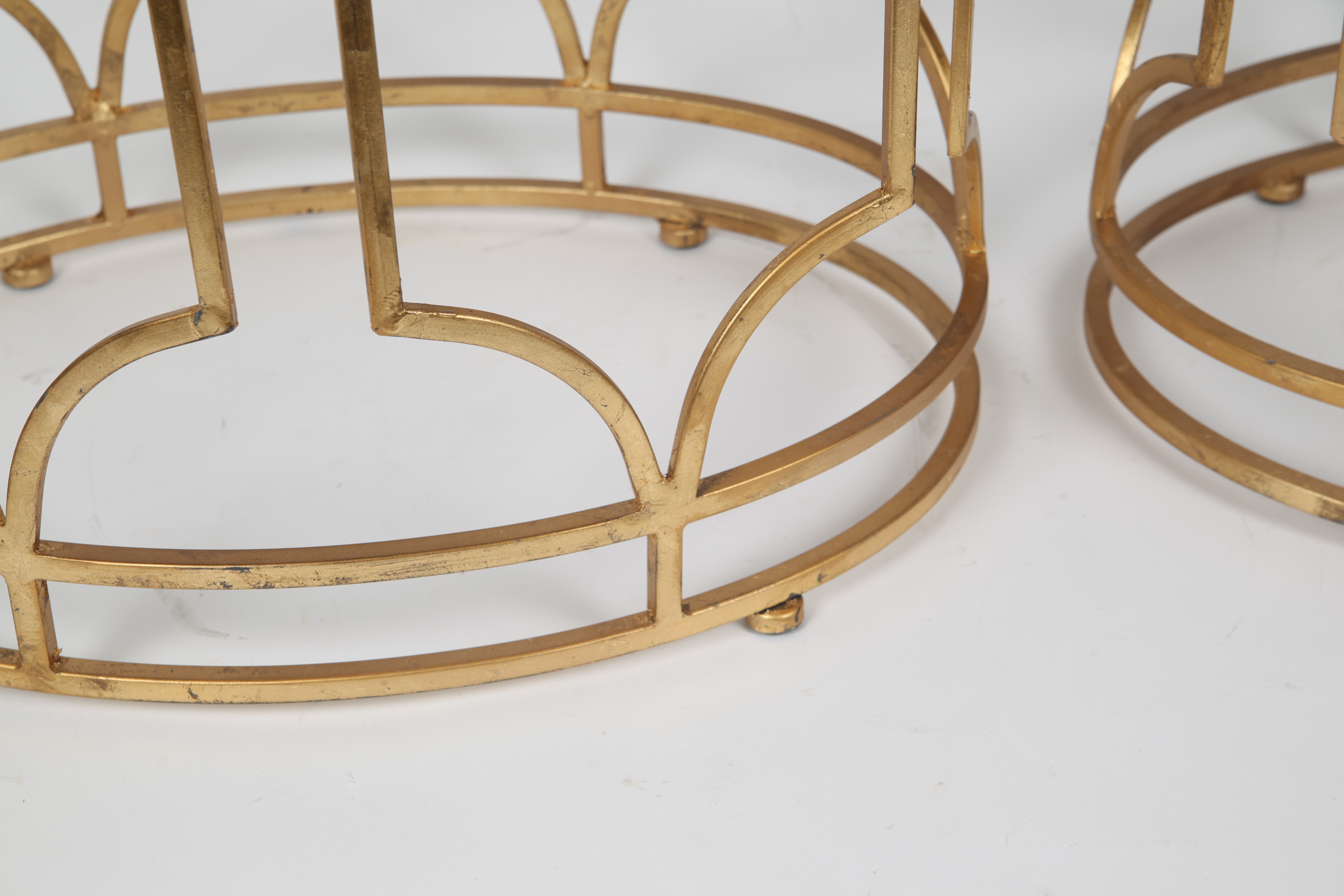 Pair of Metal Drum Tables with Glass Tops