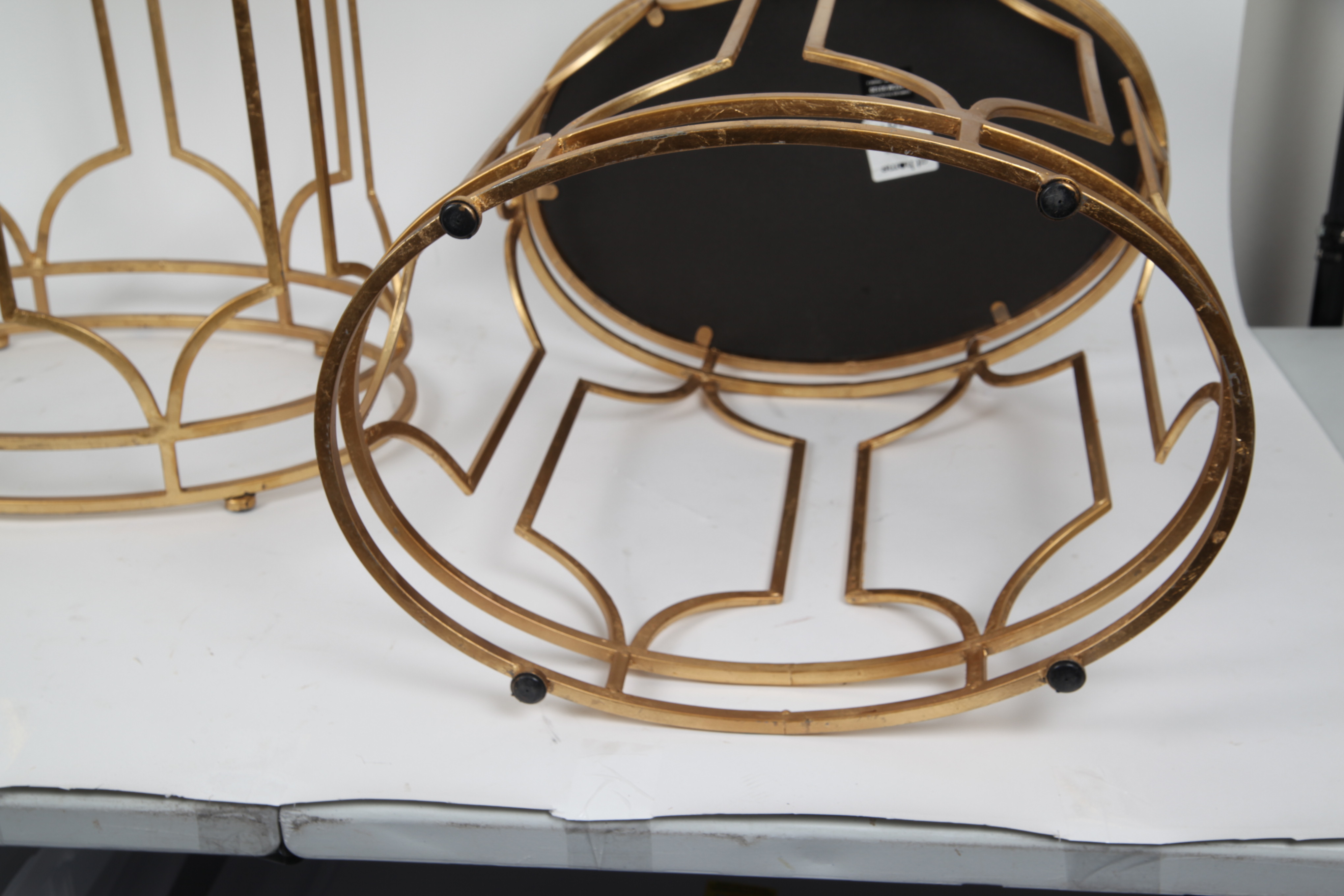 Pair of Metal Drum Tables with Glass Tops