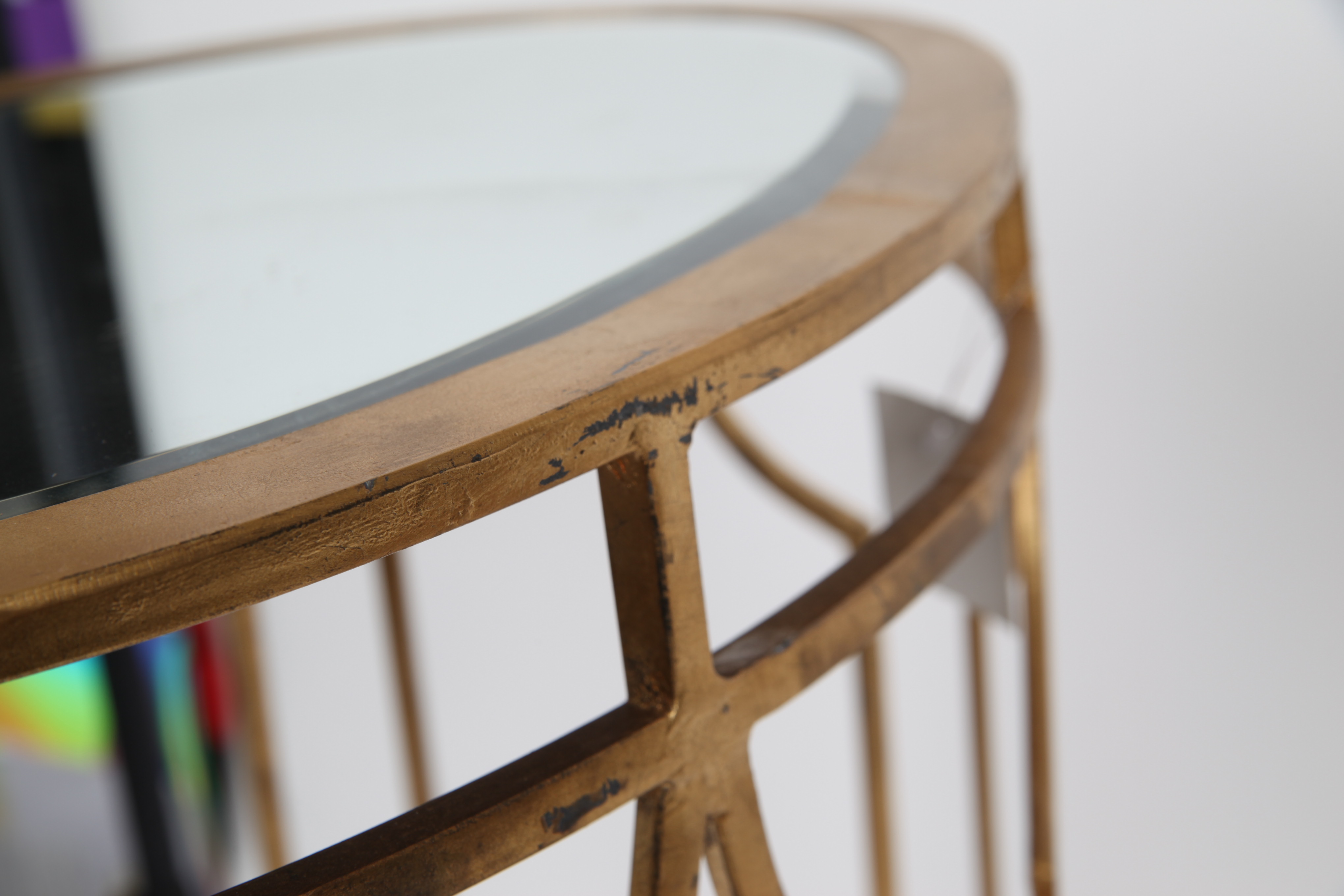 Pair of Metal Drum Tables with Glass Tops