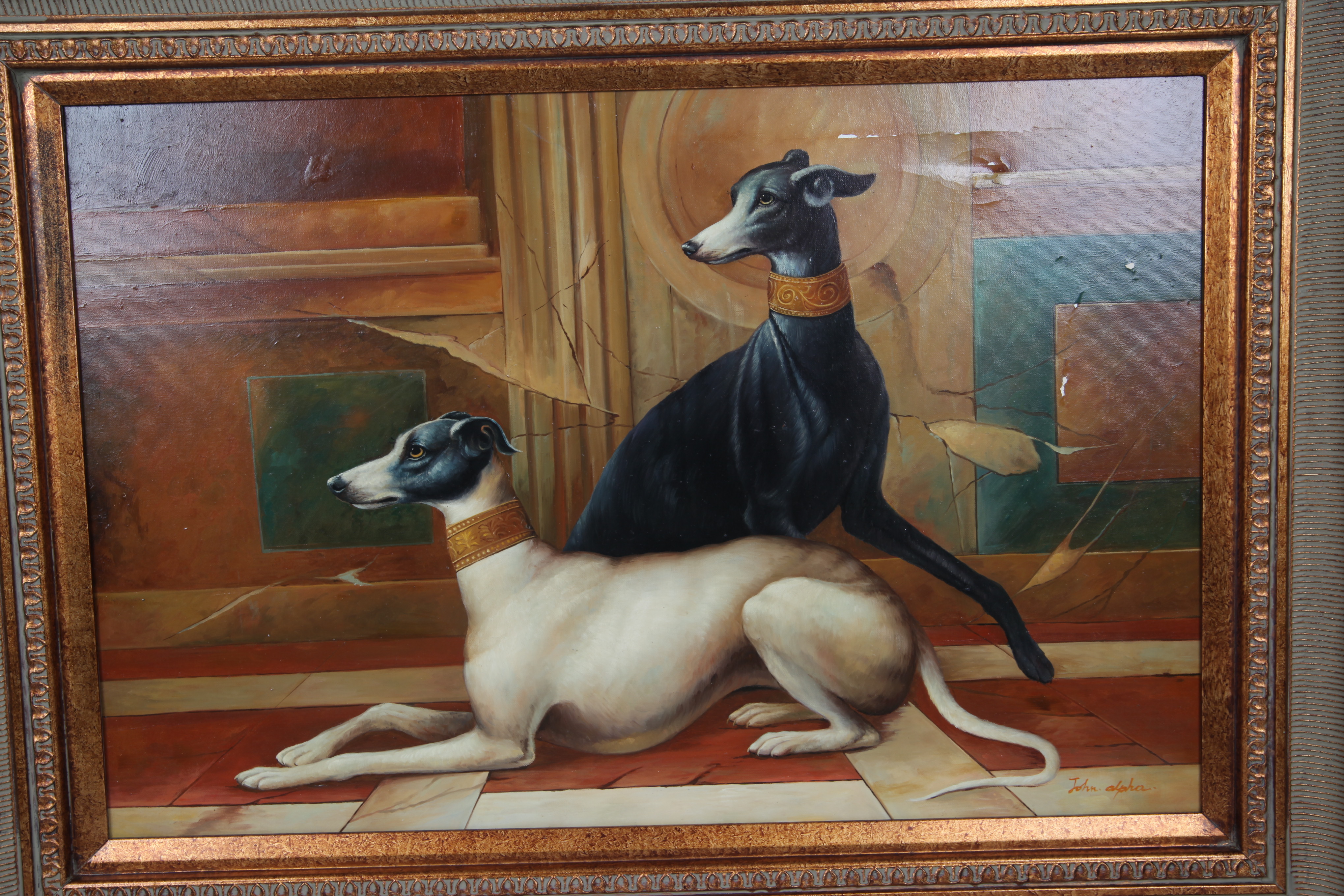 John Alpha Copy Oil Painting After Elaine Vollherbst's "The Sighthounds"