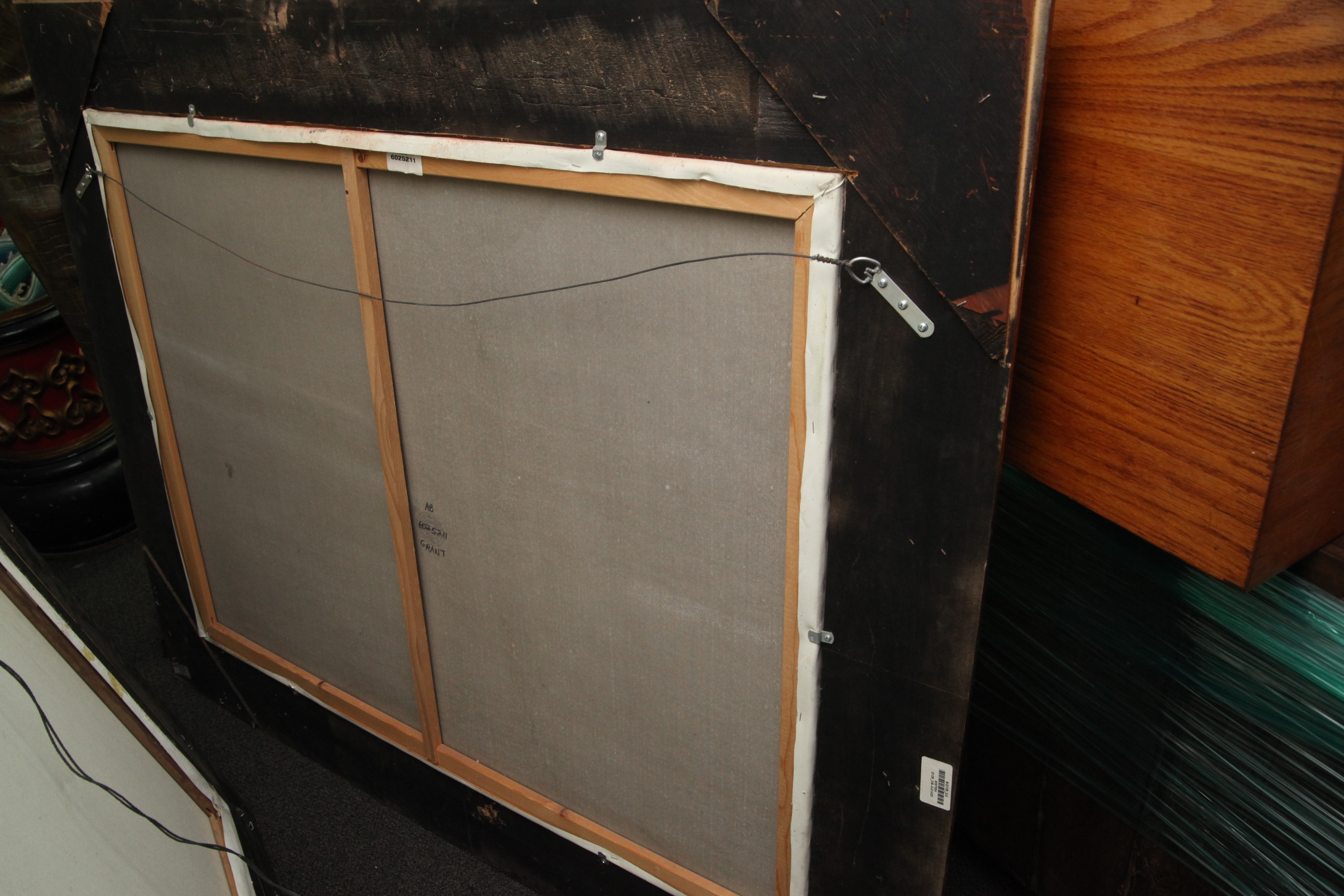 R. Grant Oil Painting of Egyptian Desert Landscape with Sphinxes and Lions