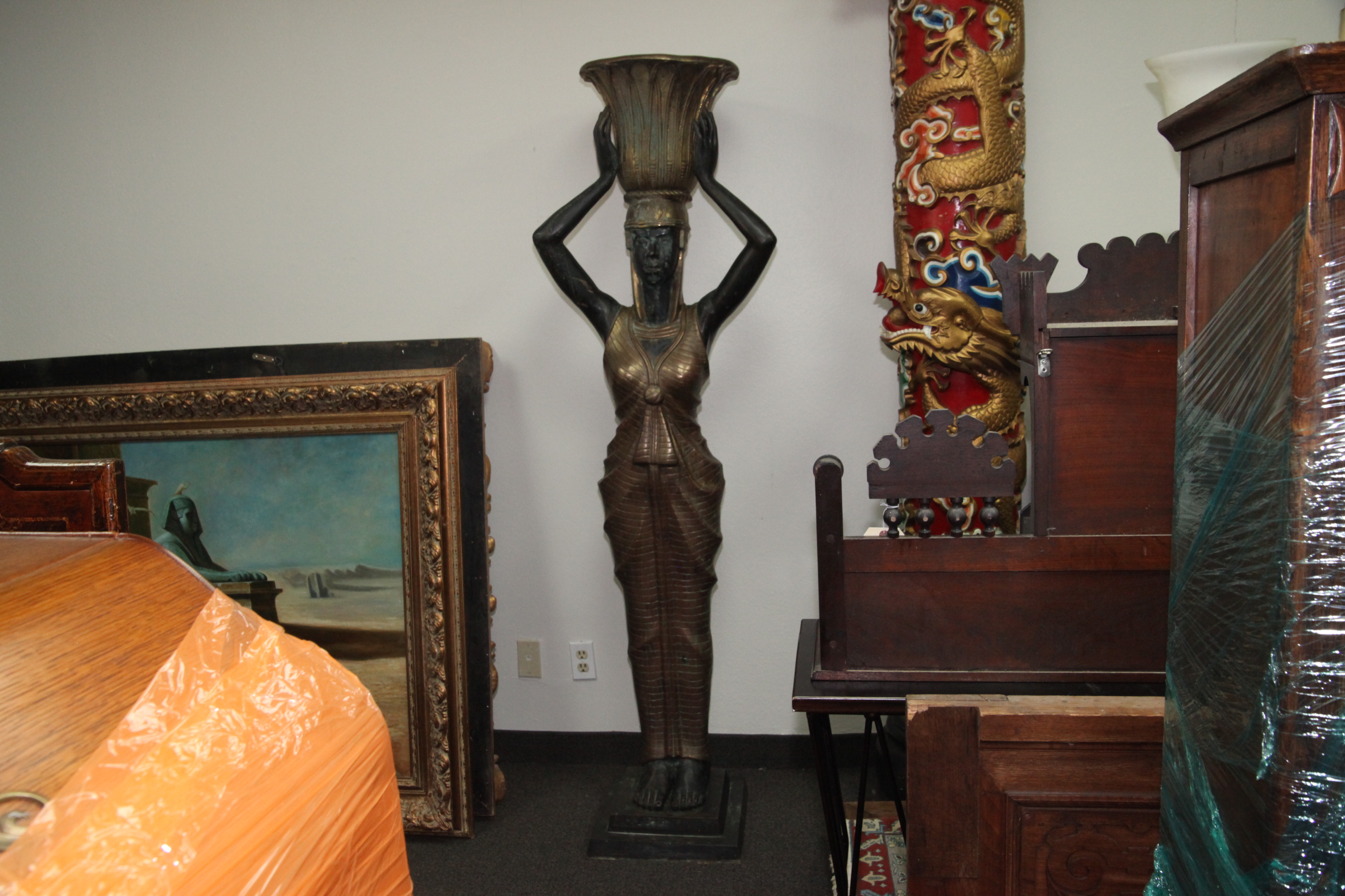 Metal Statue of Caryatid Figure with Vessel