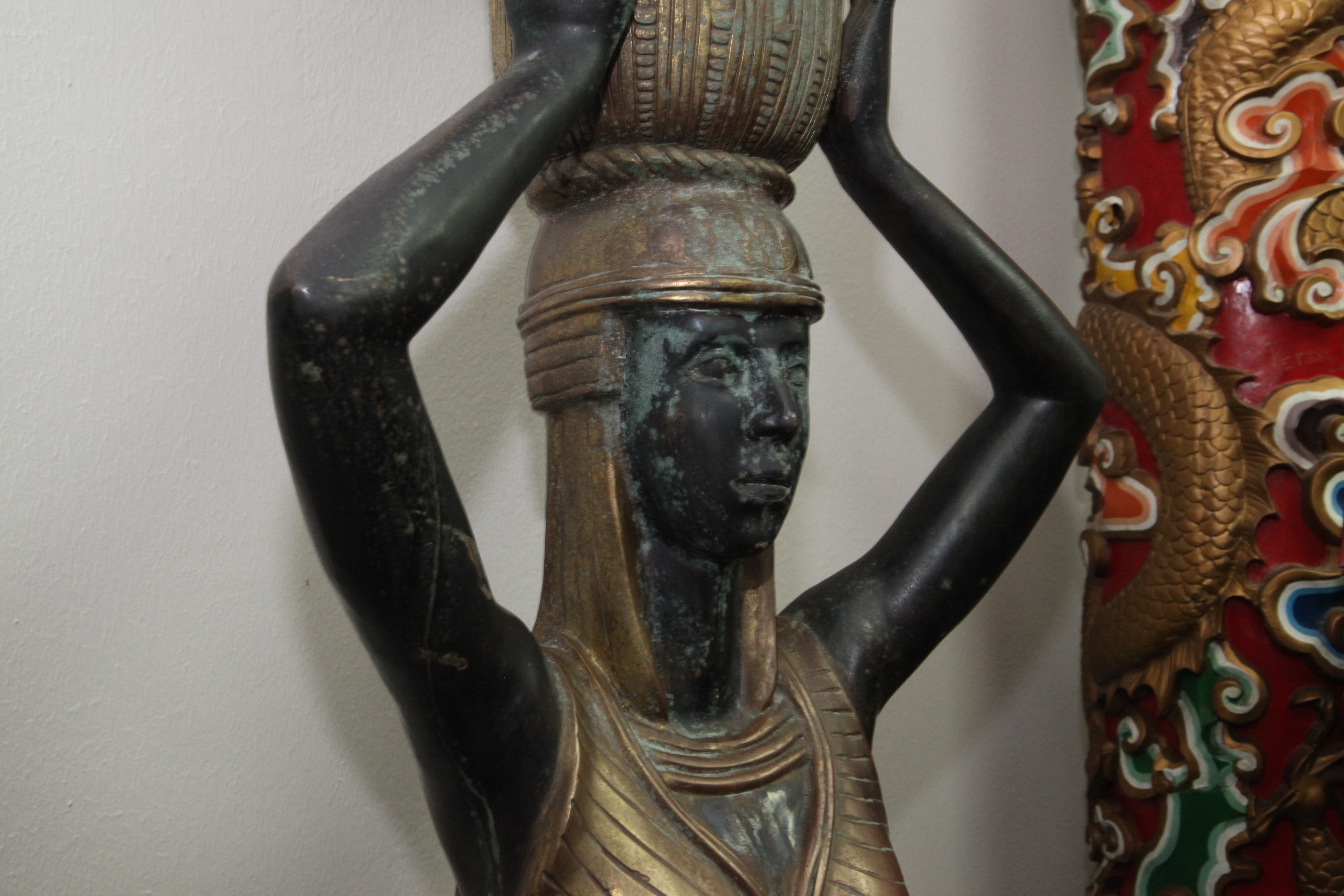 Metal Statue of Caryatid Figure with Vessel