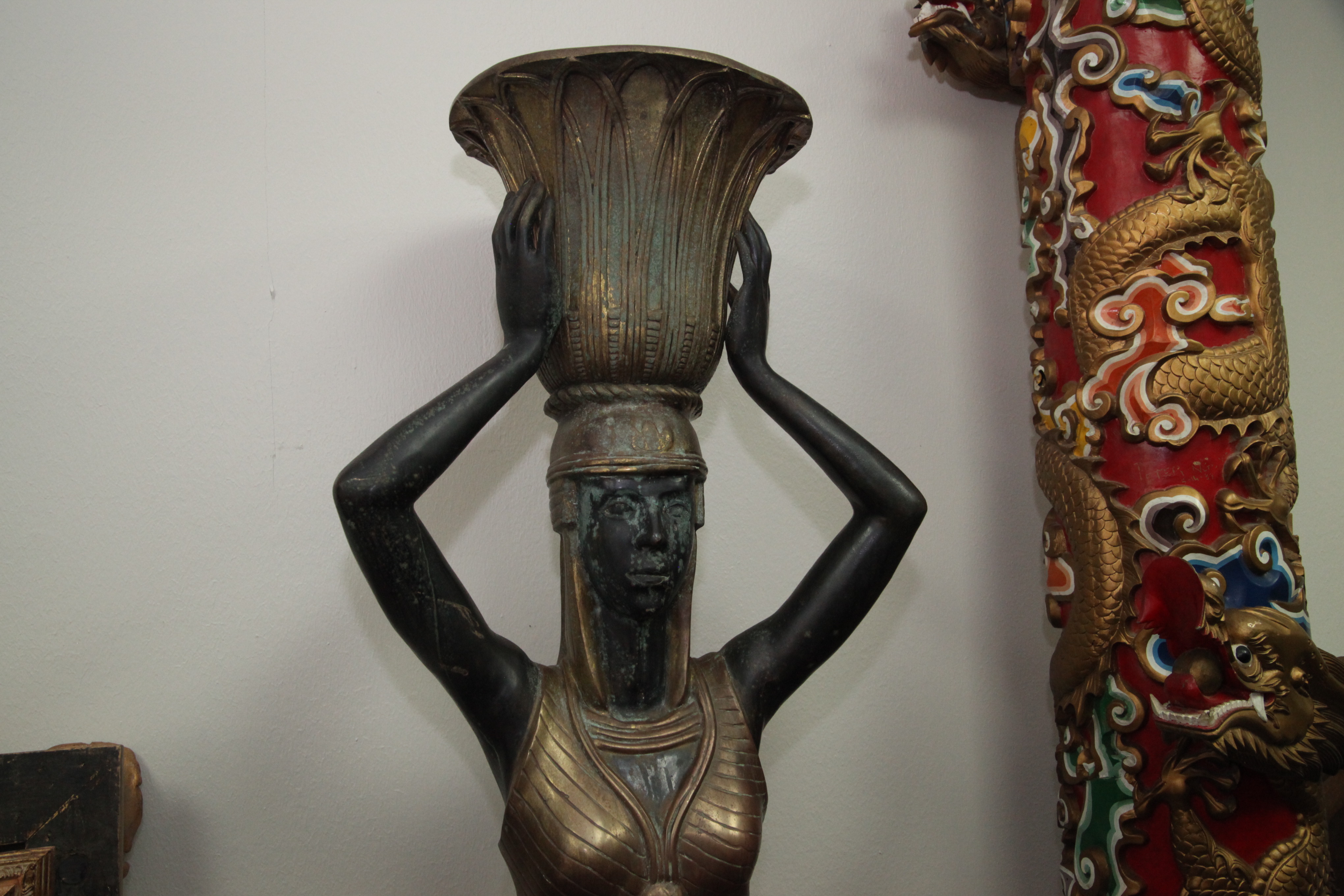 Metal Statue of Caryatid Figure with Vessel