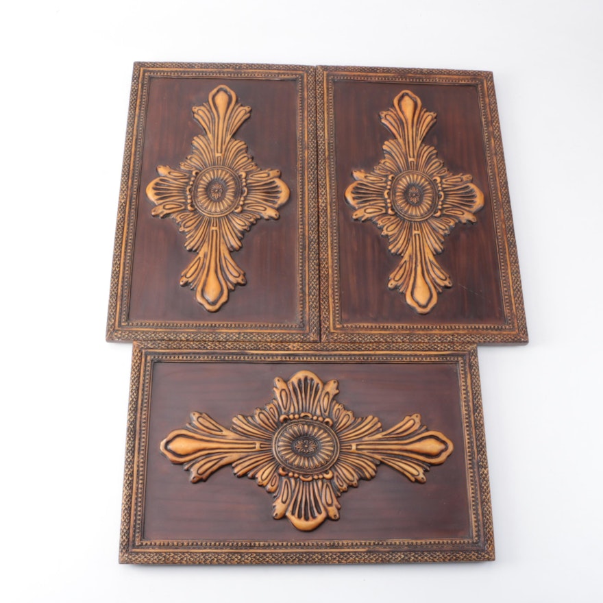 Wooden Floral Motif Decorative Wall Plaques