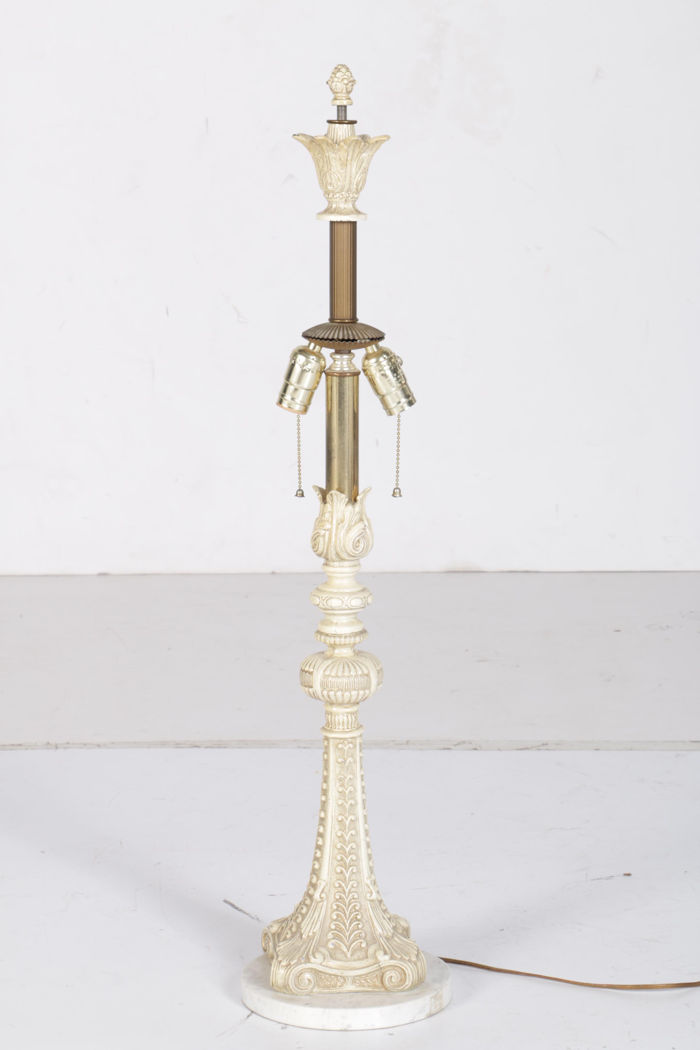 Vintage Metal, Marble and Glass Table Lamp