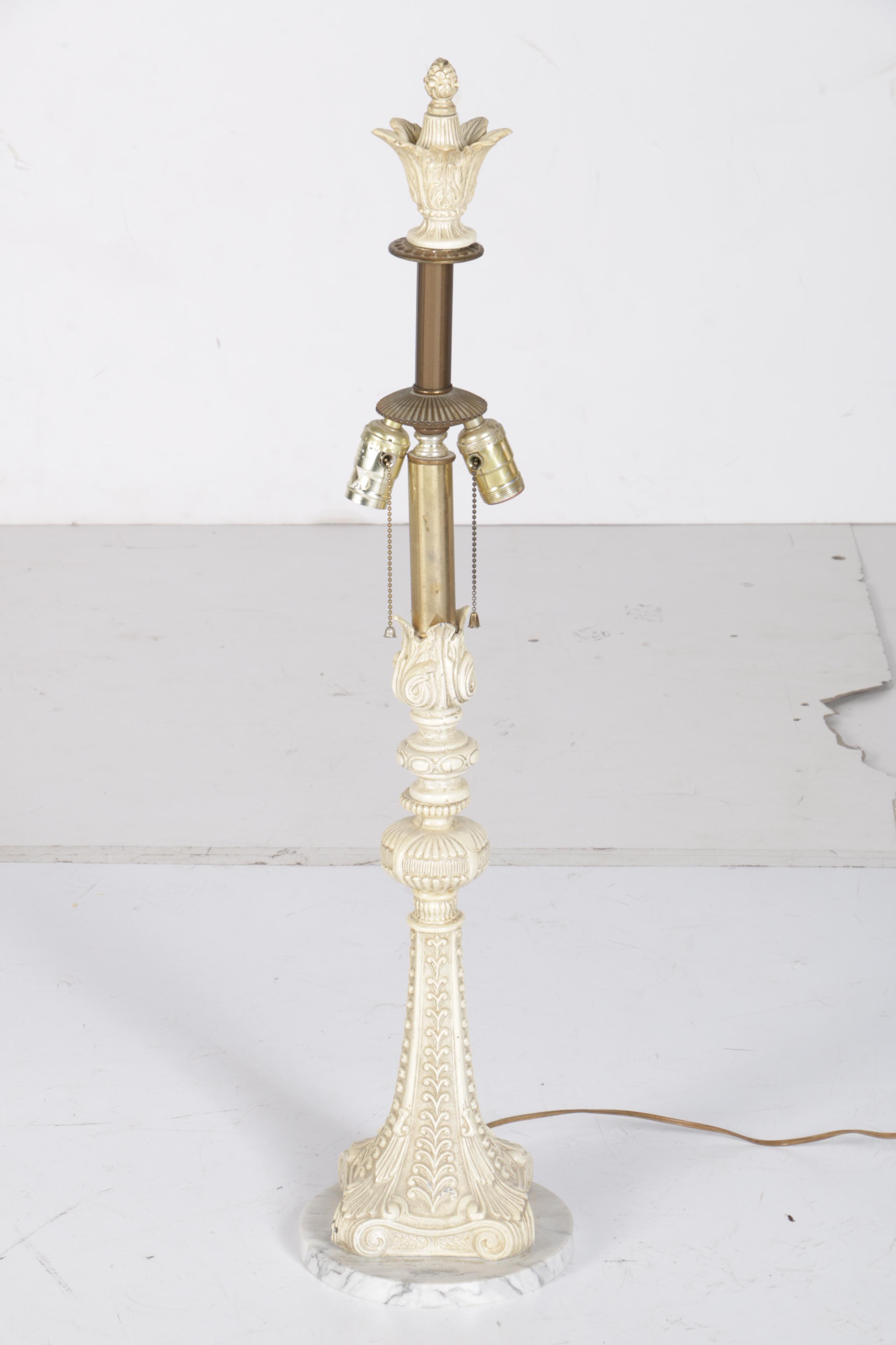 Vintage Metal, Marble and Glass Table Lamp