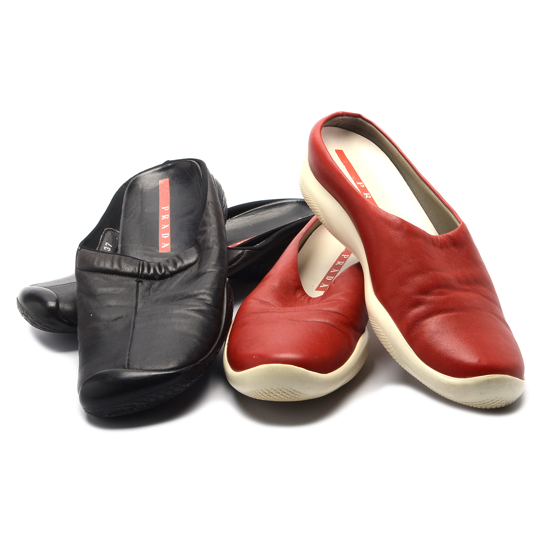 Prada Black and Red Leather Mules