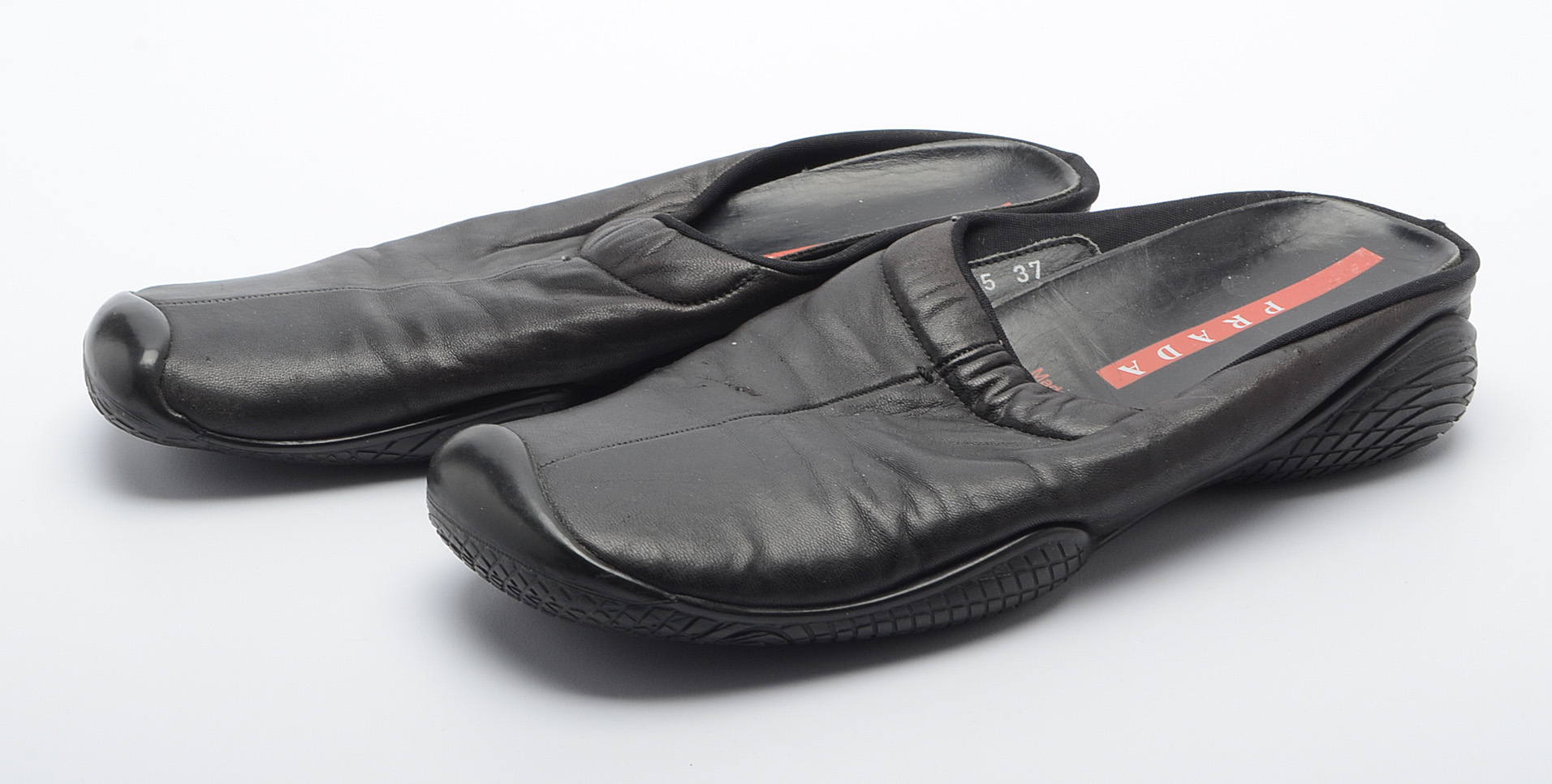 Prada Black and Red Leather Mules