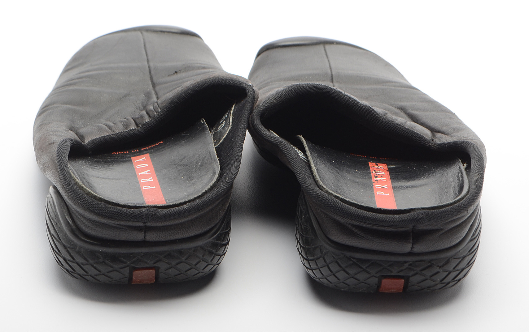 Prada Black and Red Leather Mules