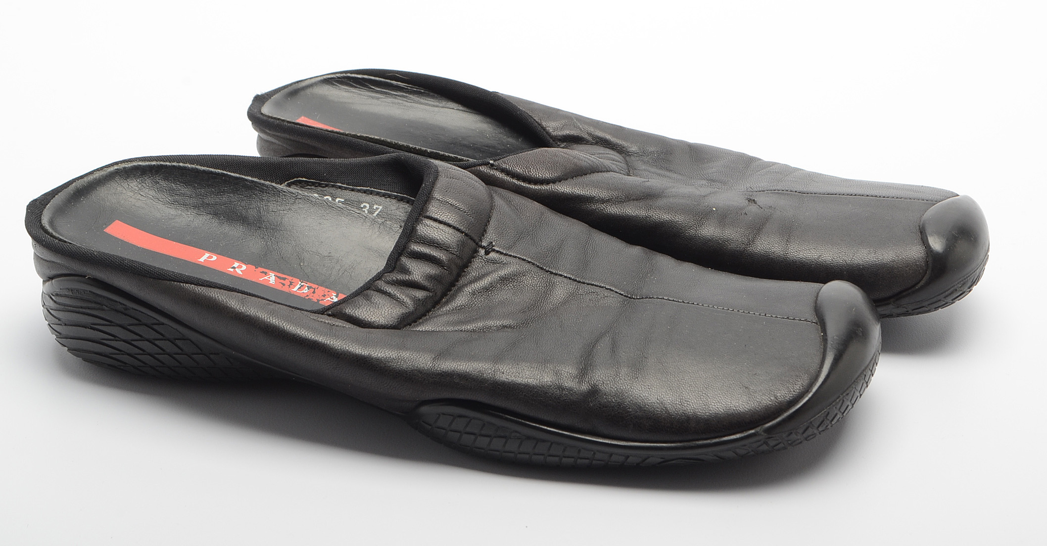 Prada Black and Red Leather Mules