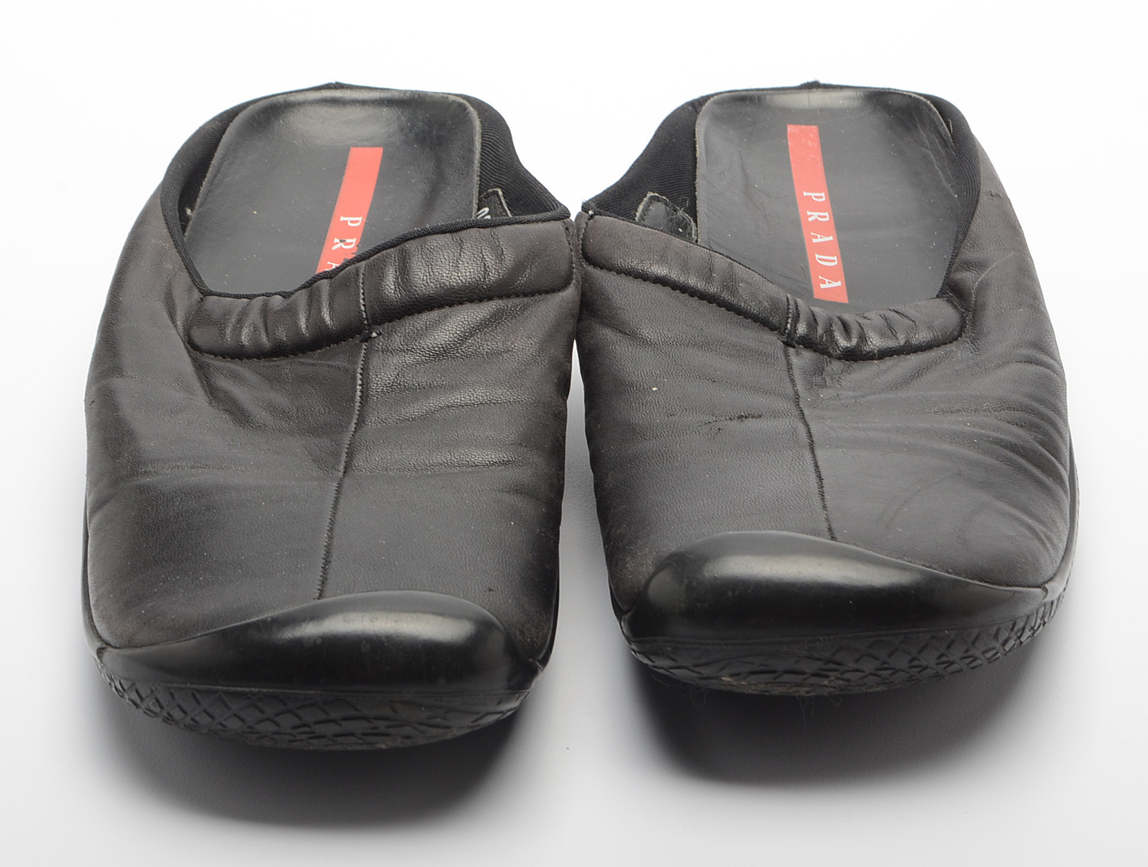 Prada Black and Red Leather Mules