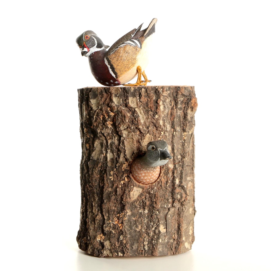 Joe Anderuk Wood Carving "Nesting Wood Ducks"