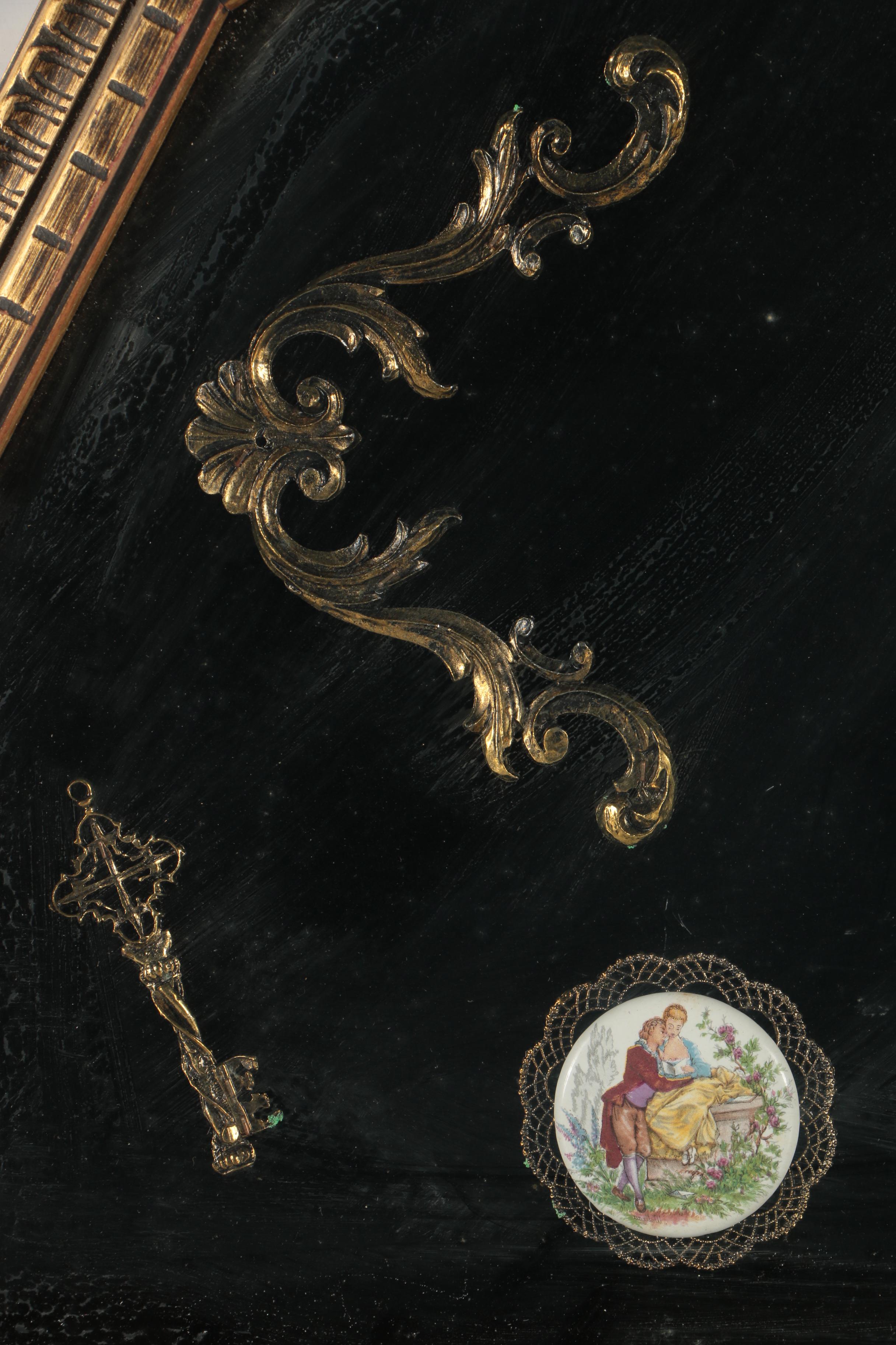 Late 20th-Century Mixed Media Wall Hanging with Offset Lithograph Genre Scenes