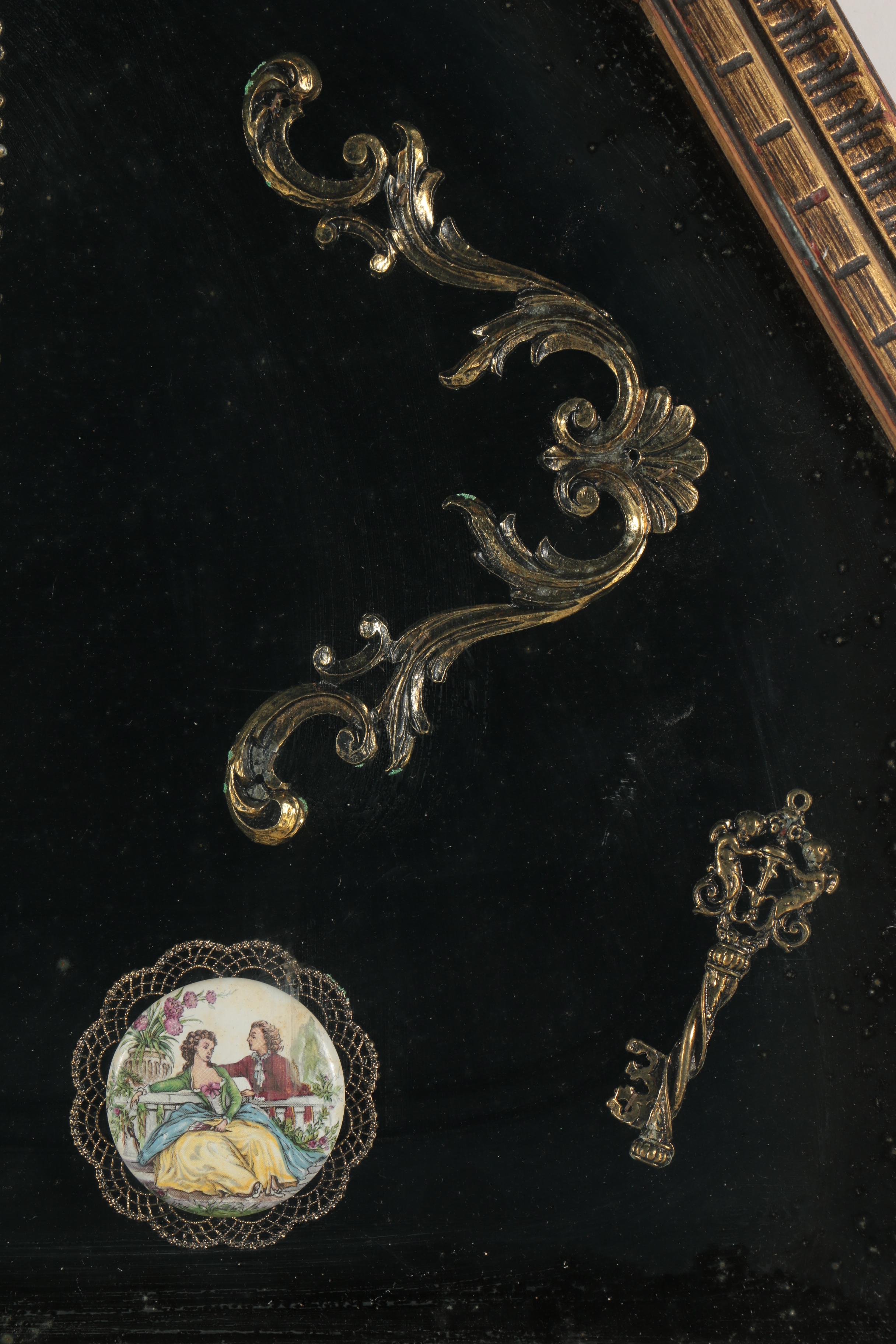 Late 20th-Century Mixed Media Wall Hanging with Offset Lithograph Genre Scenes