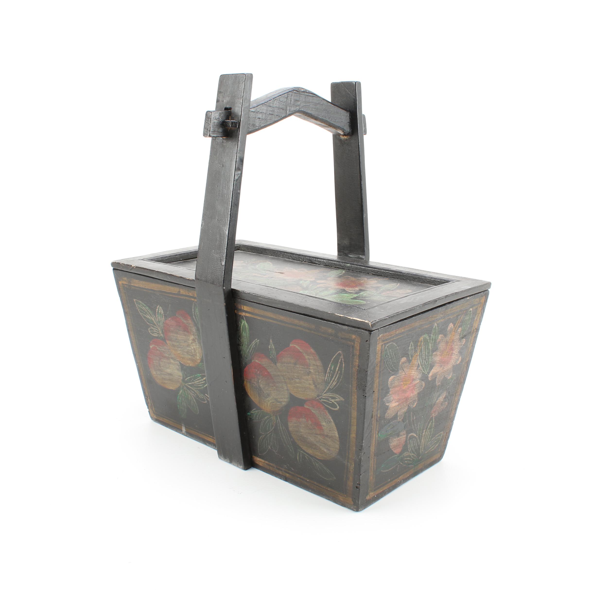 Hand-Painted Wood Handled Basket