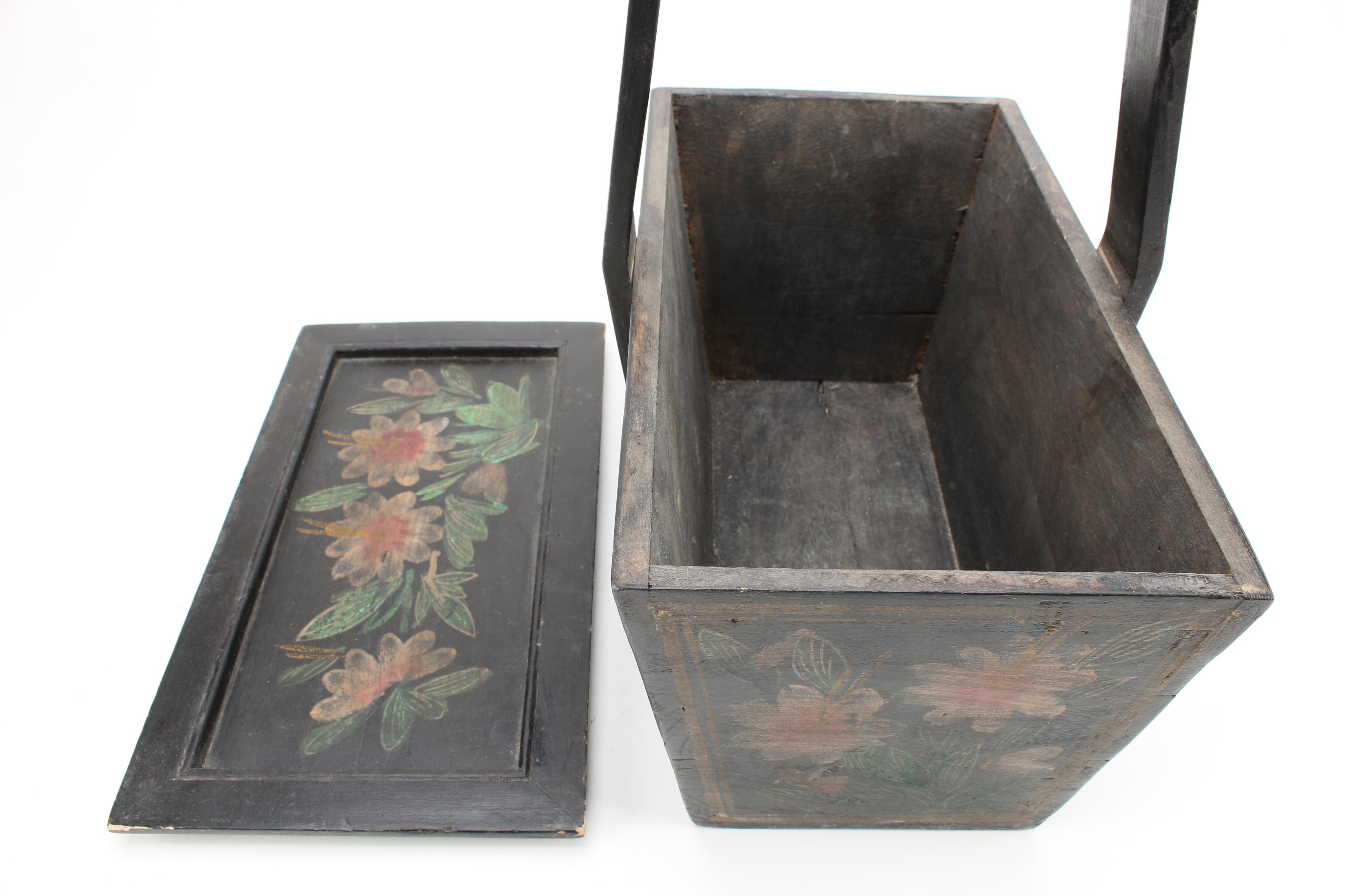 Hand-Painted Wood Handled Basket