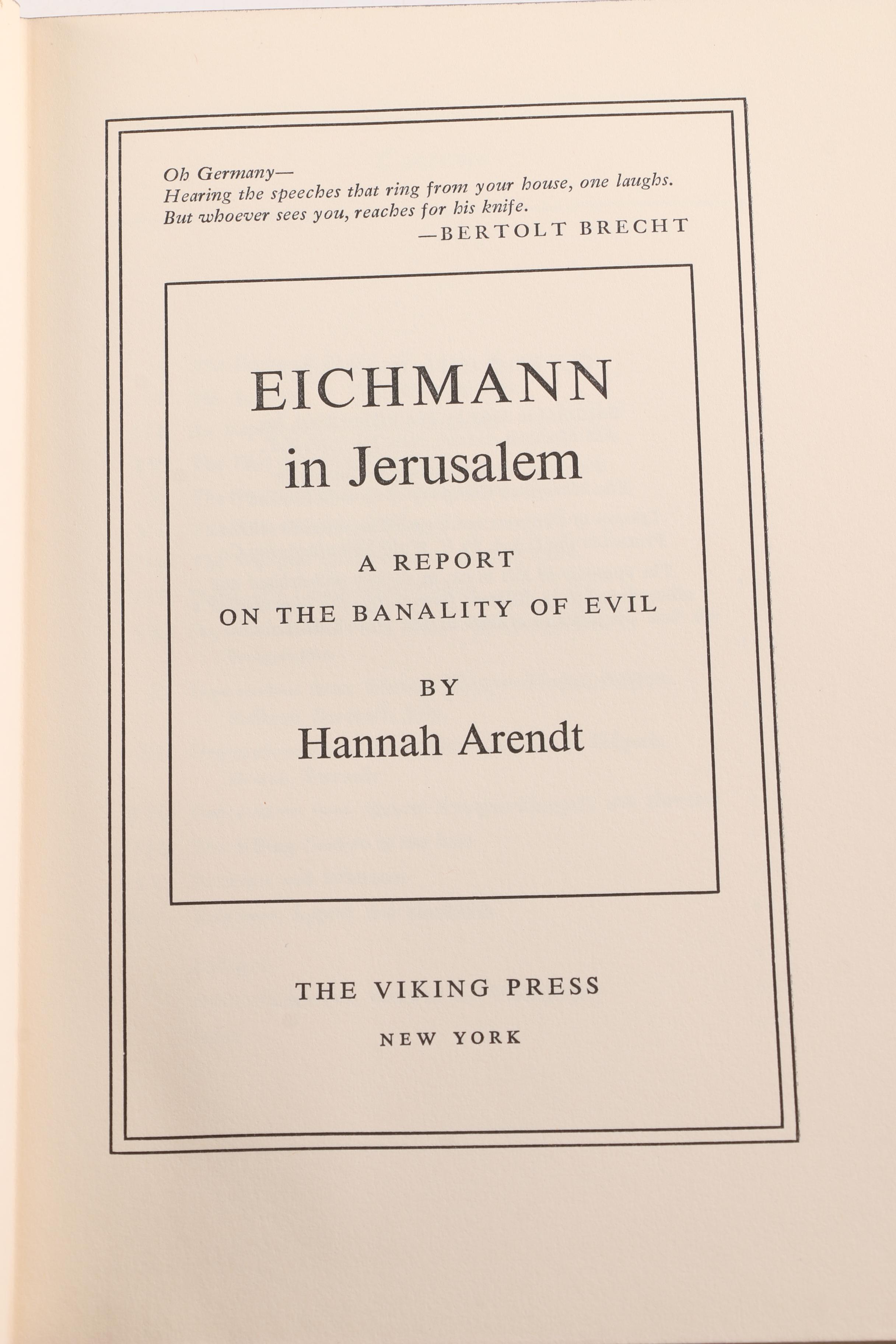 Social Sciences Books including First Edition "Eichmann in Jersualem" by Arendt