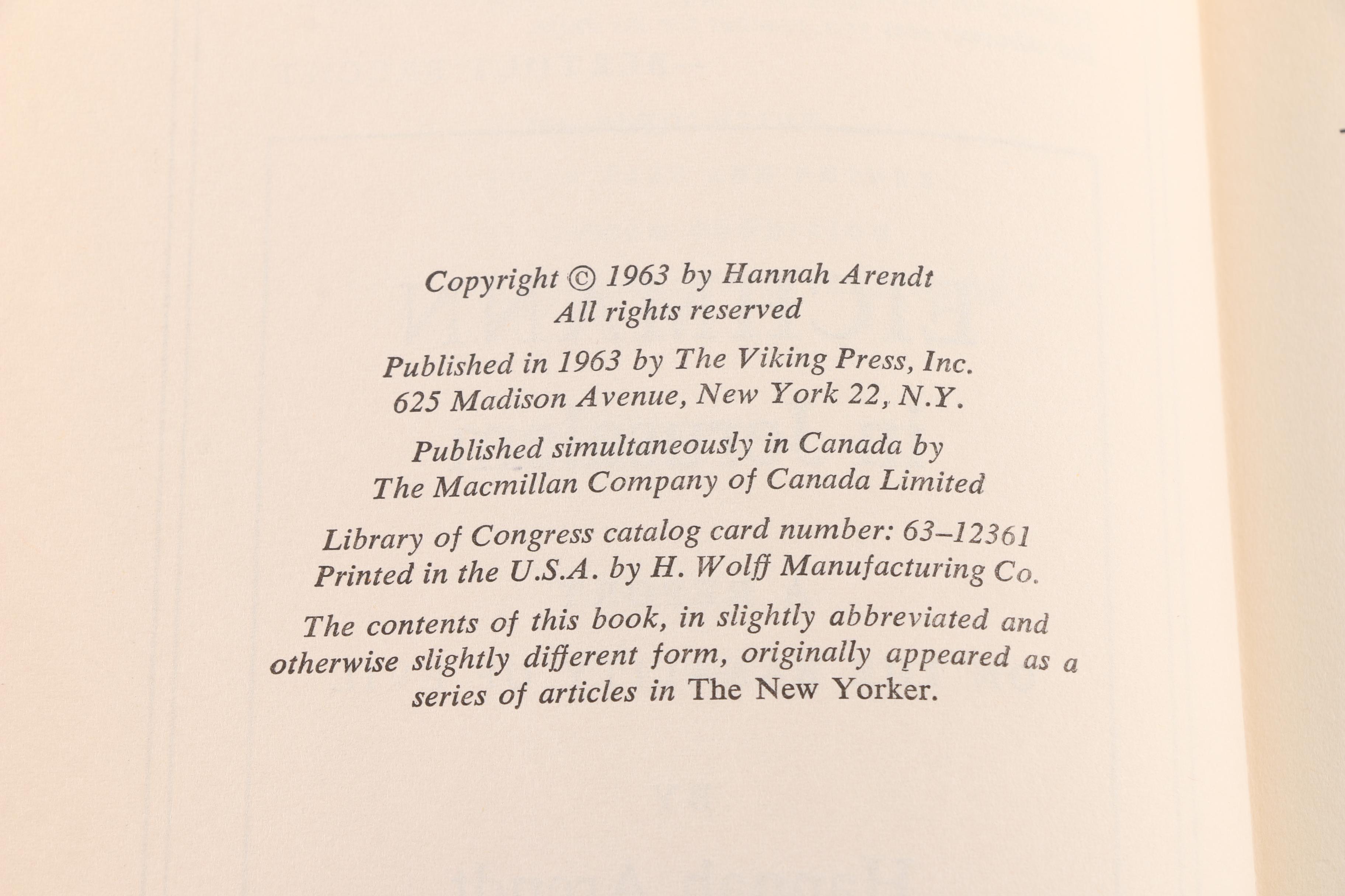 Social Sciences Books including First Edition "Eichmann in Jersualem" by Arendt