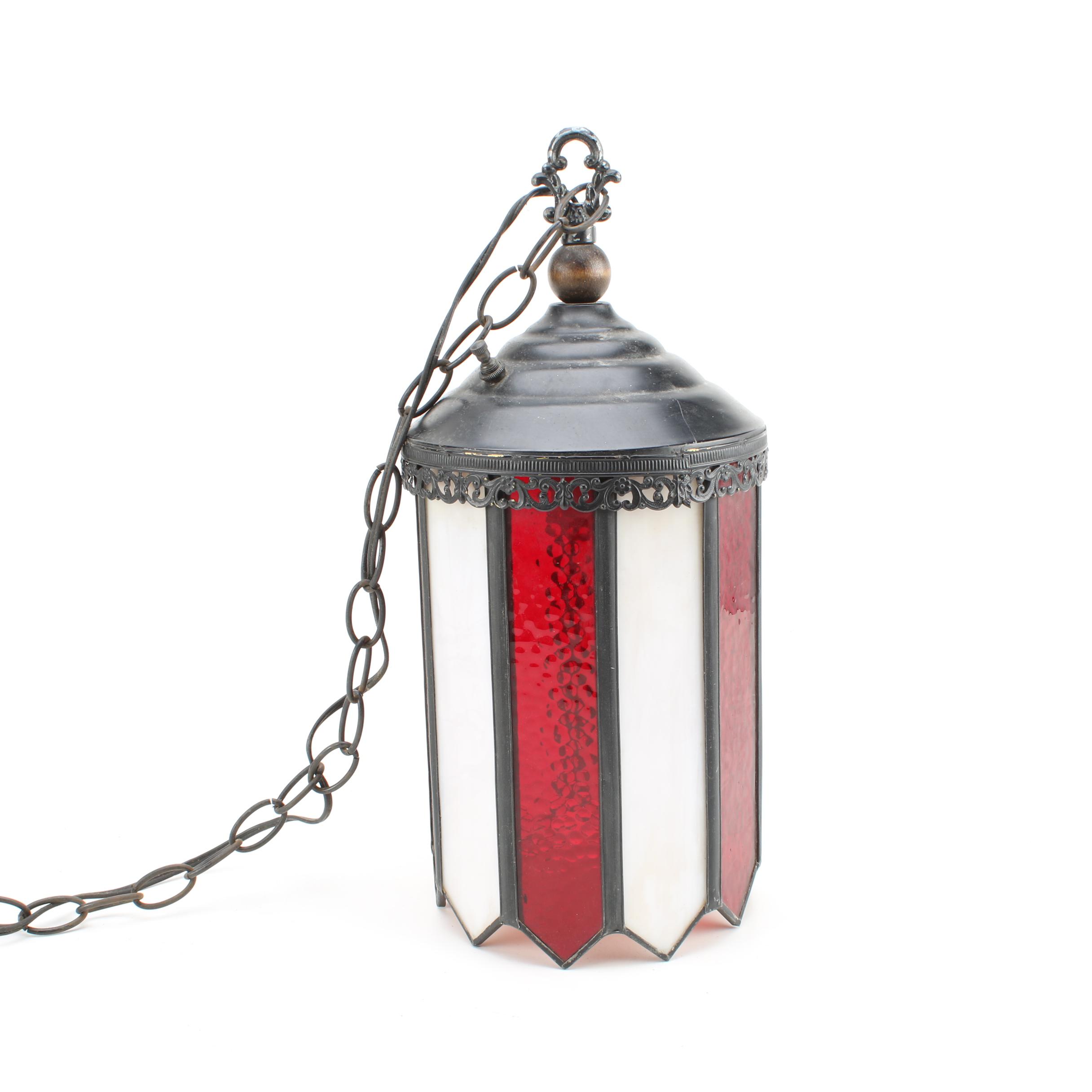 Pendant Light With Red and White Glass Shade