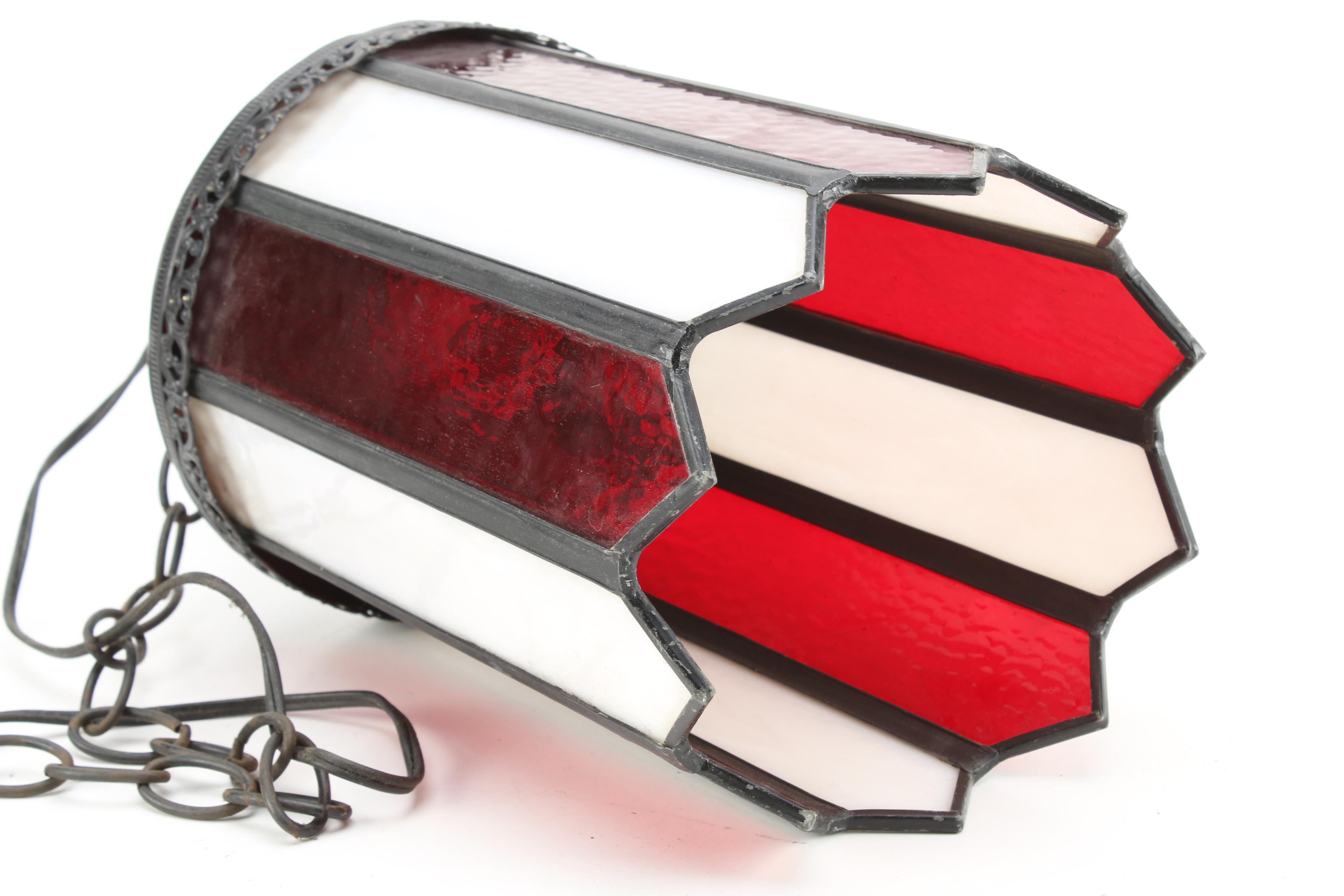 Pendant Light With Red and White Glass Shade