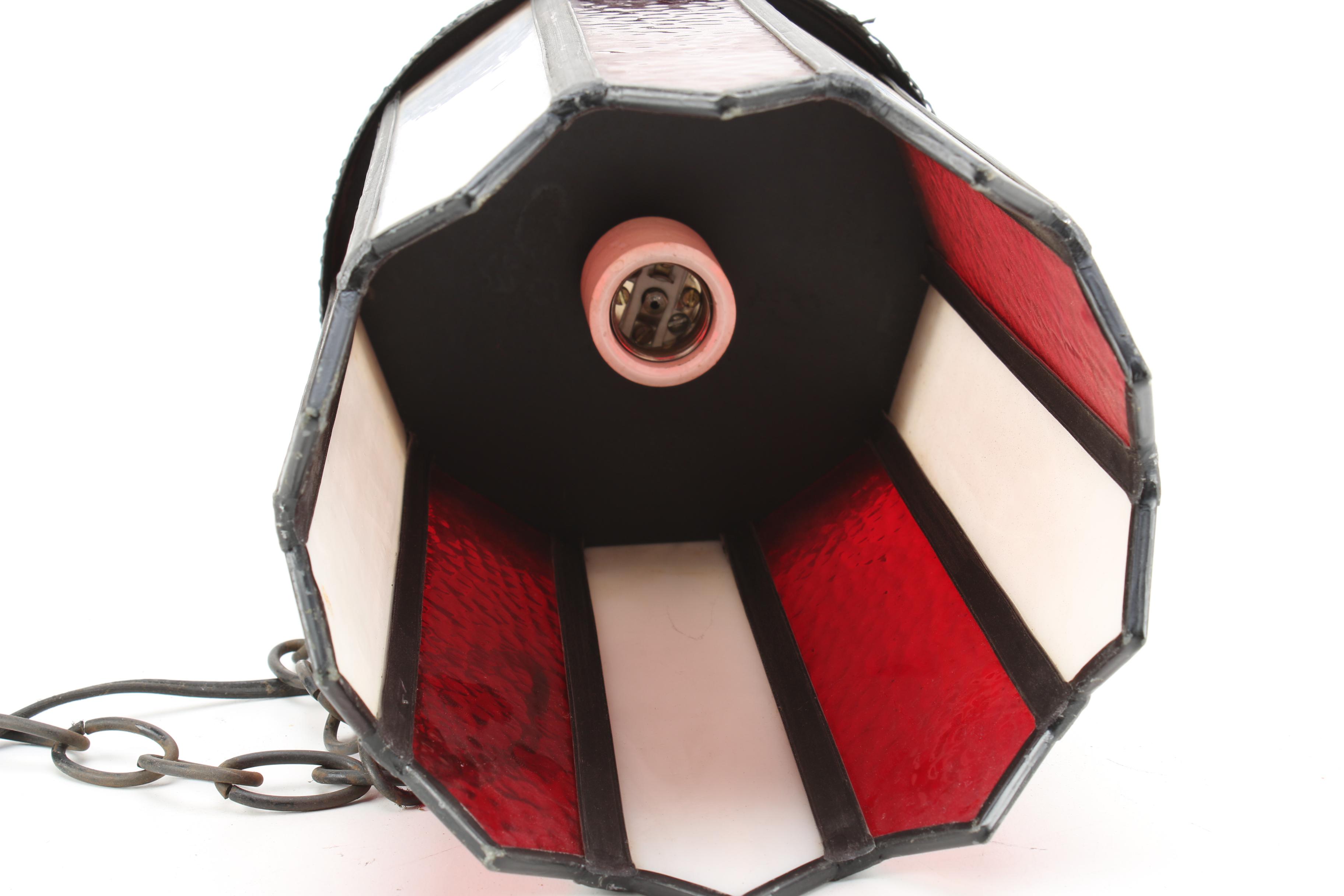 Pendant Light With Red and White Glass Shade