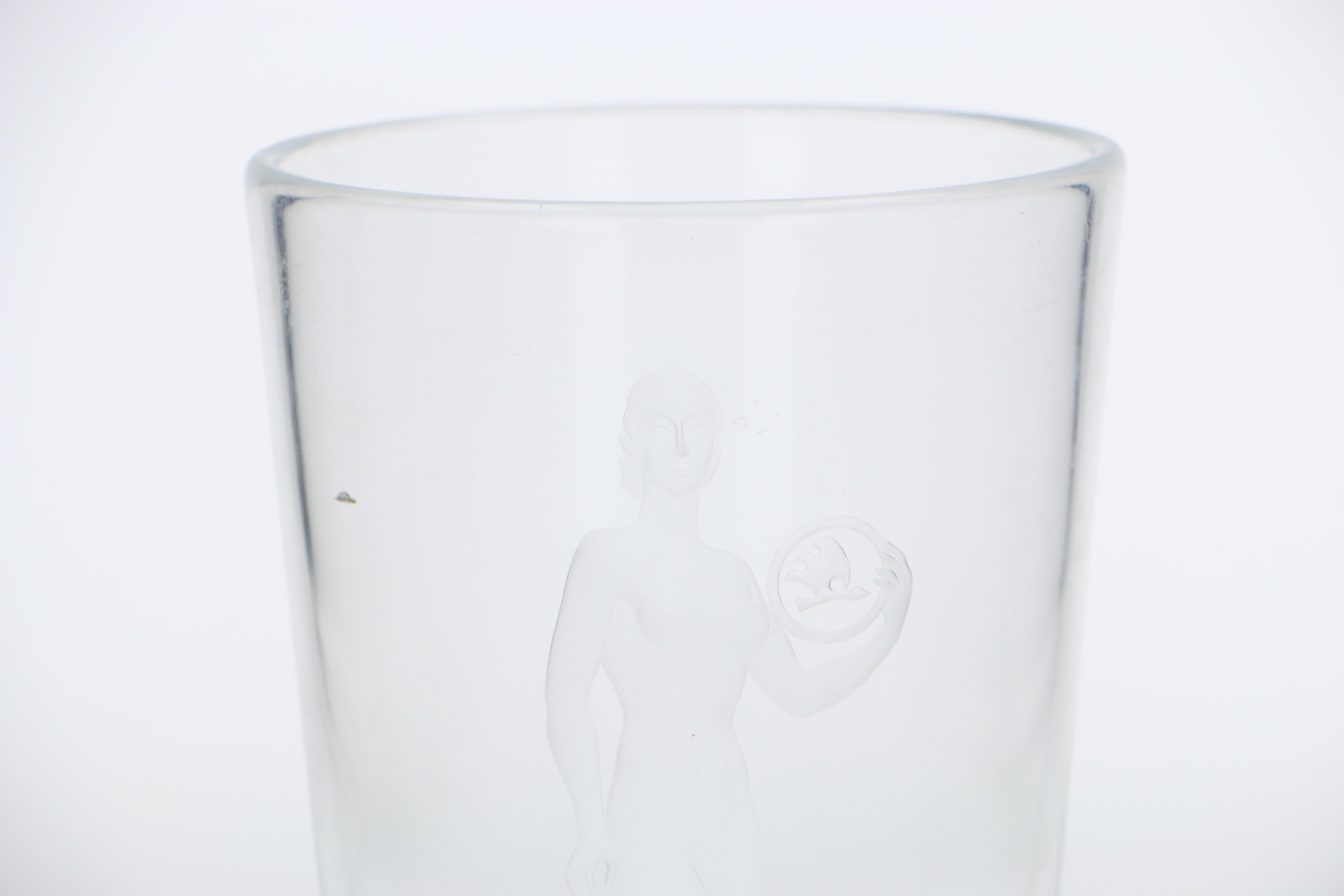 Etched Glass Vase with Classical Female Nude