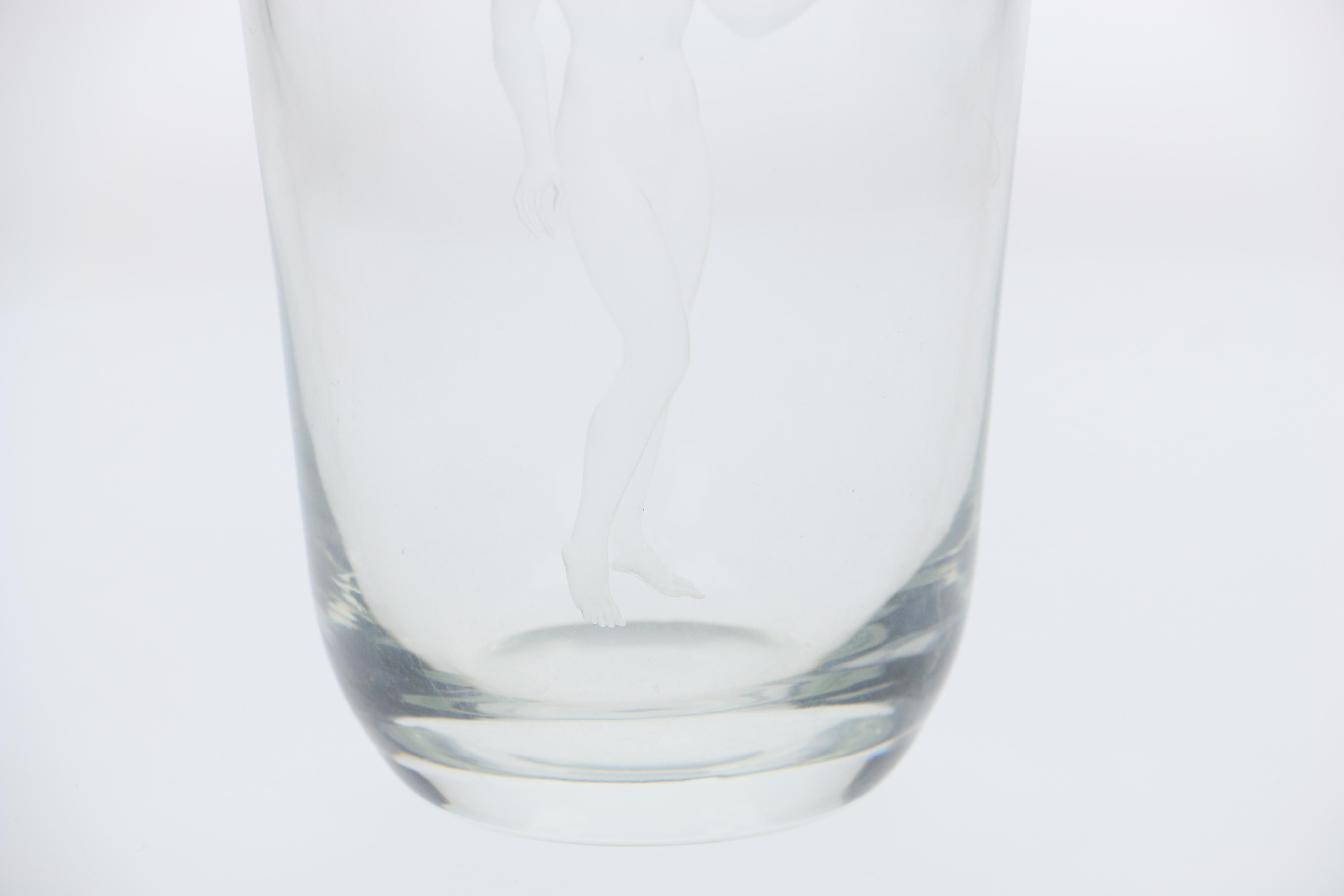 Etched Glass Vase with Classical Female Nude