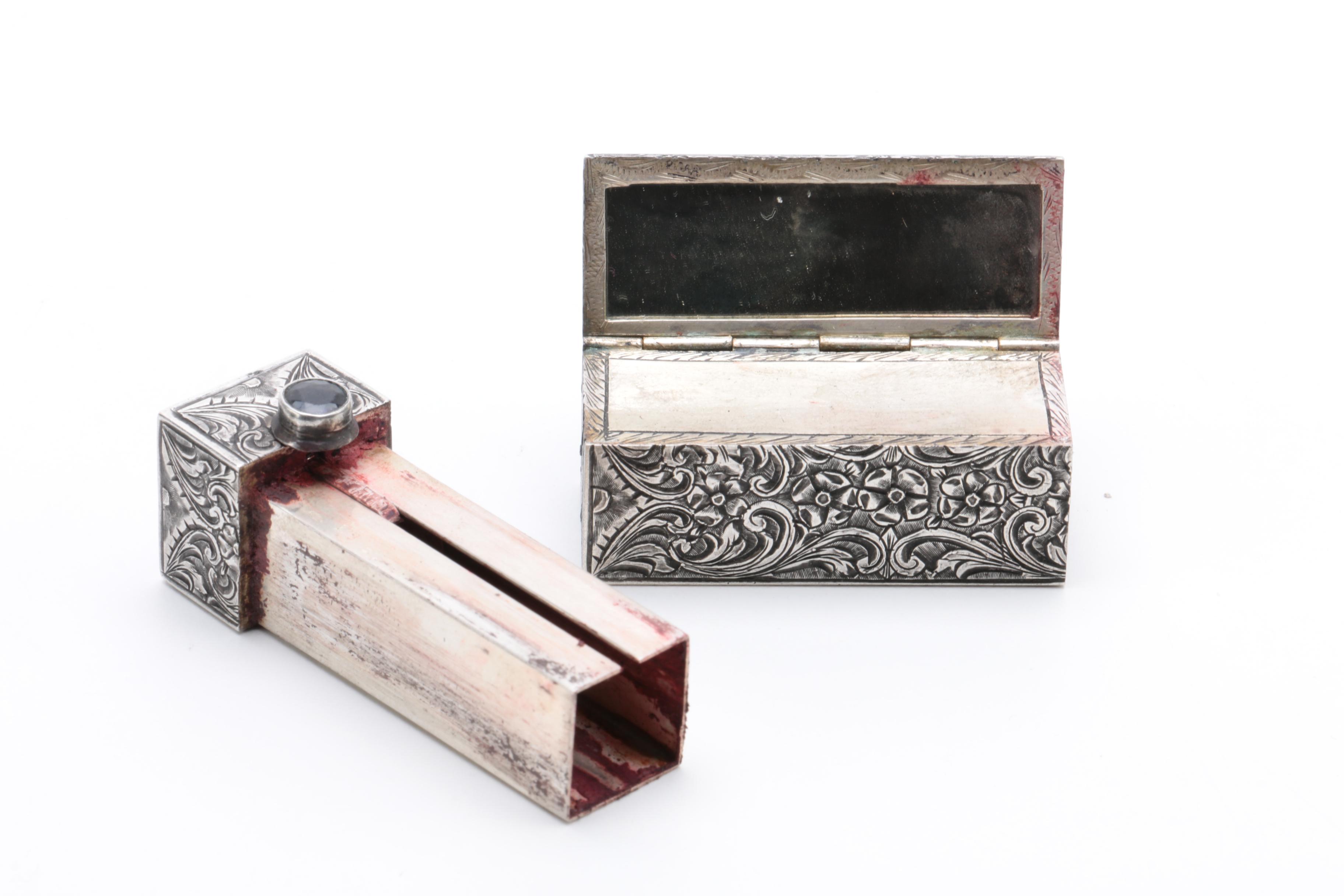 800 Silver Lipstick Cases with Scrolling Floral Decoration