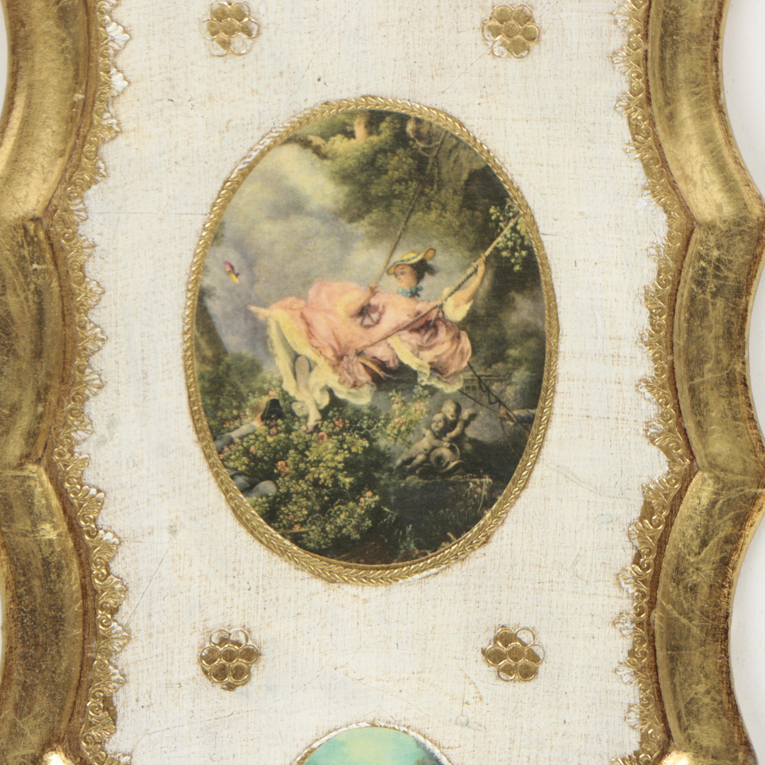 Mid Century Prints After 18th Century Genre Scenes in Decorative Frames