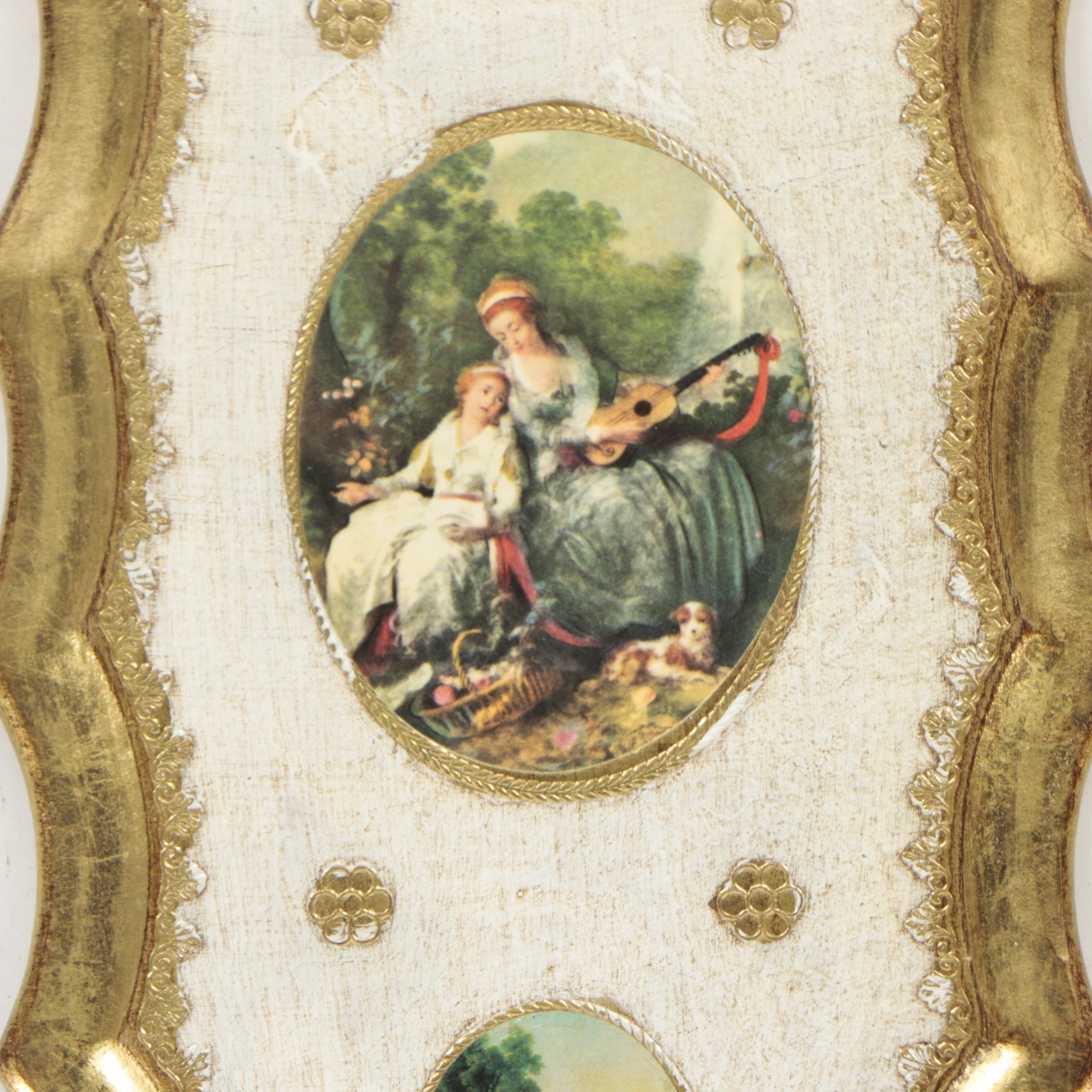 Mid Century Prints After 18th Century Genre Scenes in Decorative Frames