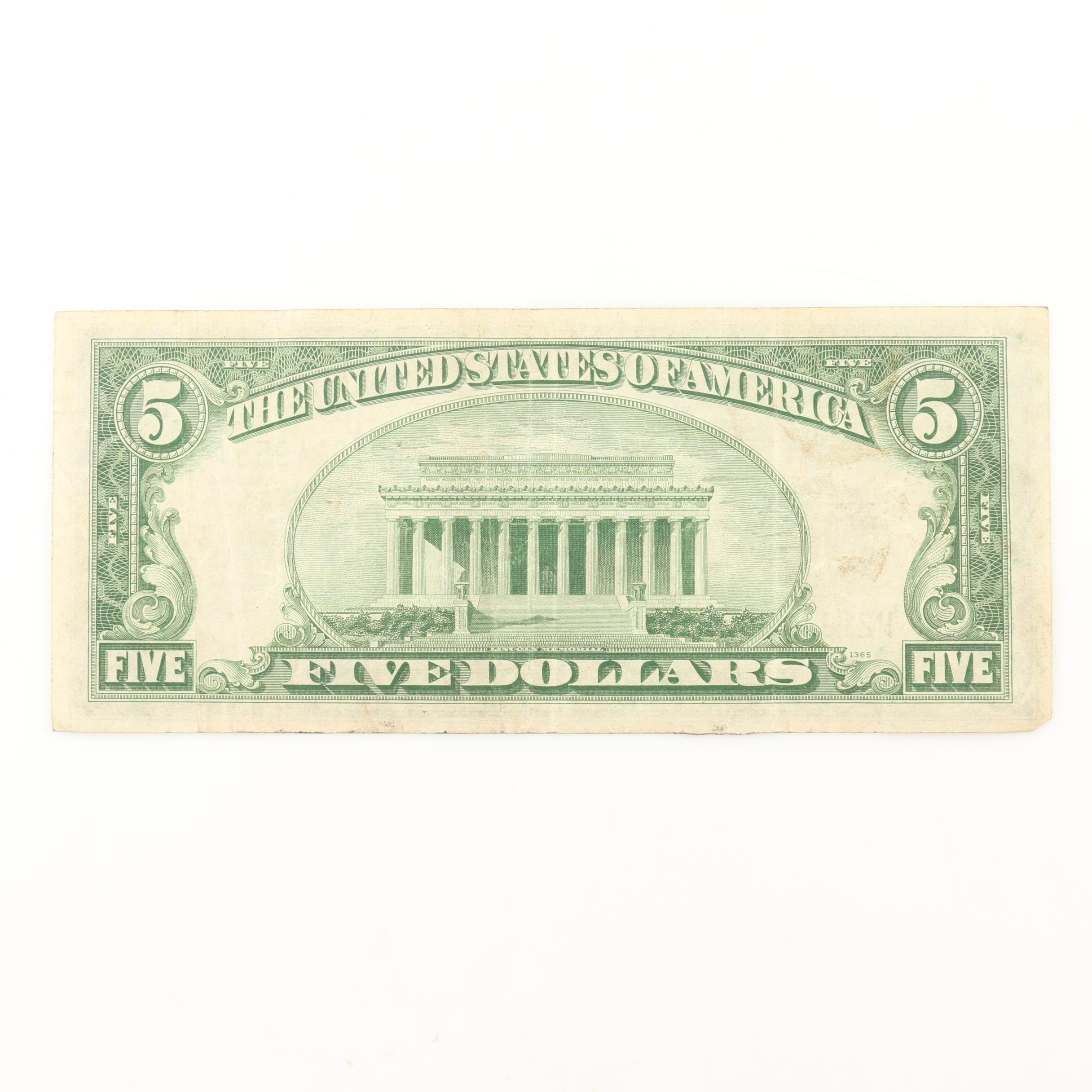 Group of Three 1934 U.S. Federal Reserve Notes Including $5, $10, and $20 Notes