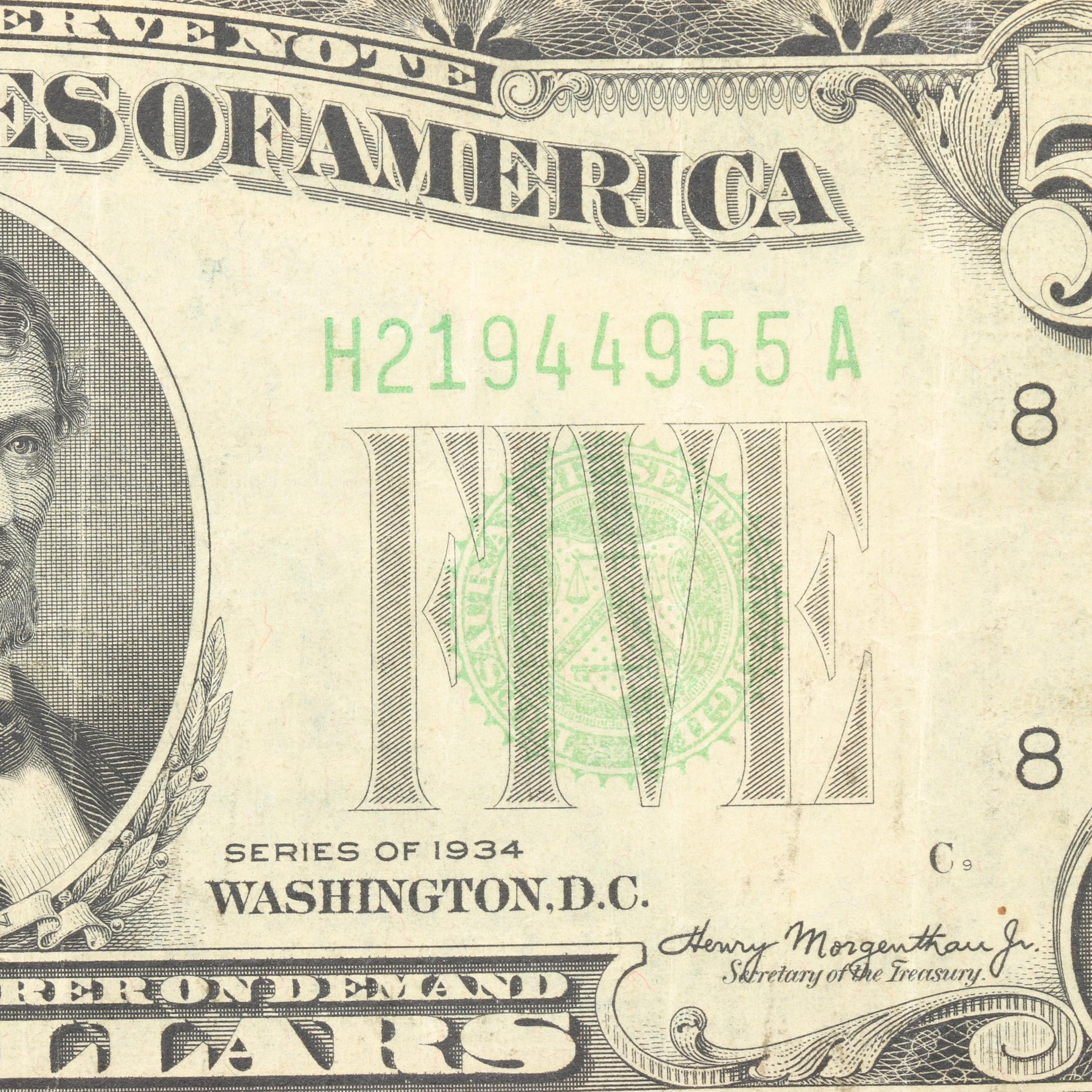 Group of Three 1934 U.S. Federal Reserve Notes Including $5, $10, and $20 Notes