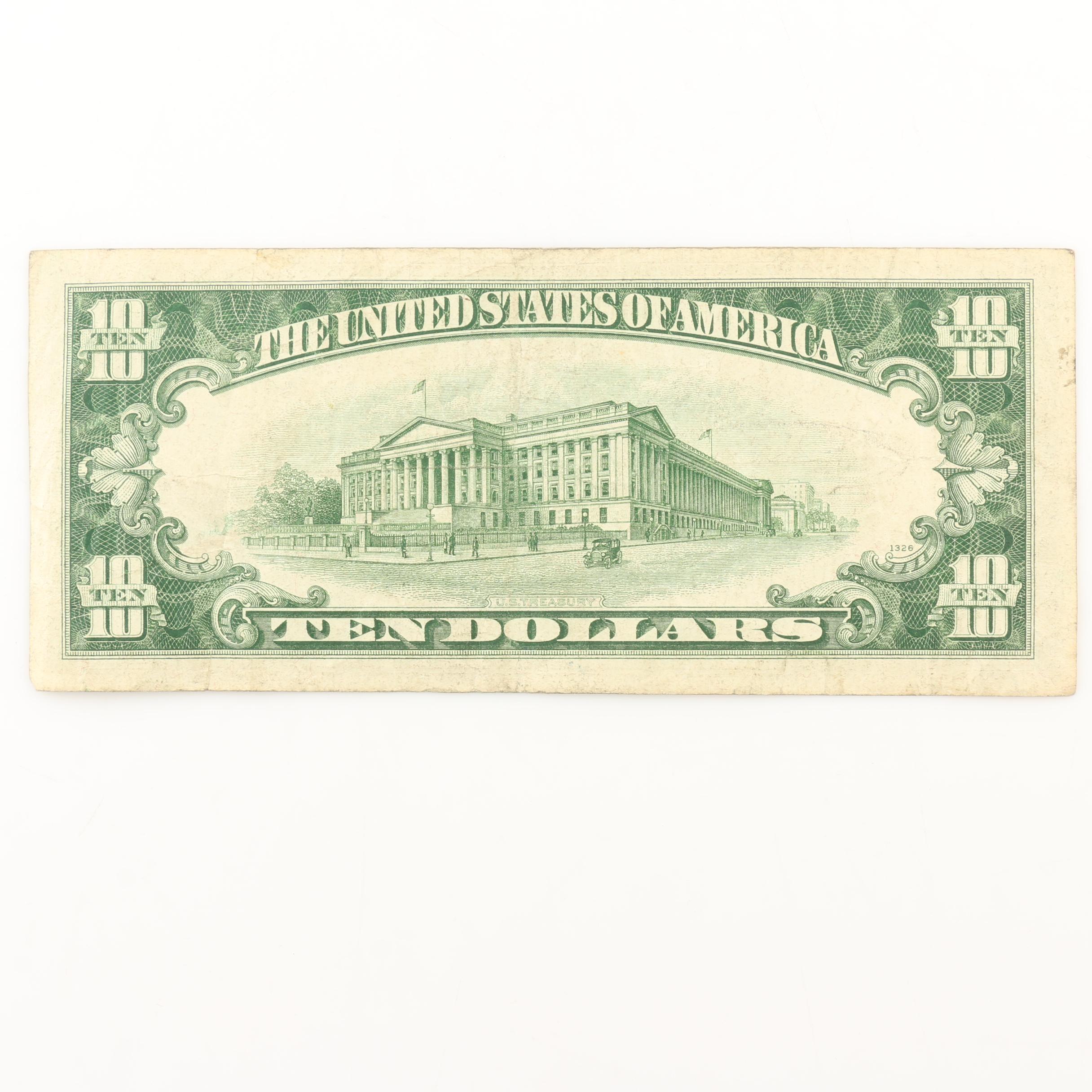 Group of Three 1934 U.S. Federal Reserve Notes Including $5, $10, and $20 Notes