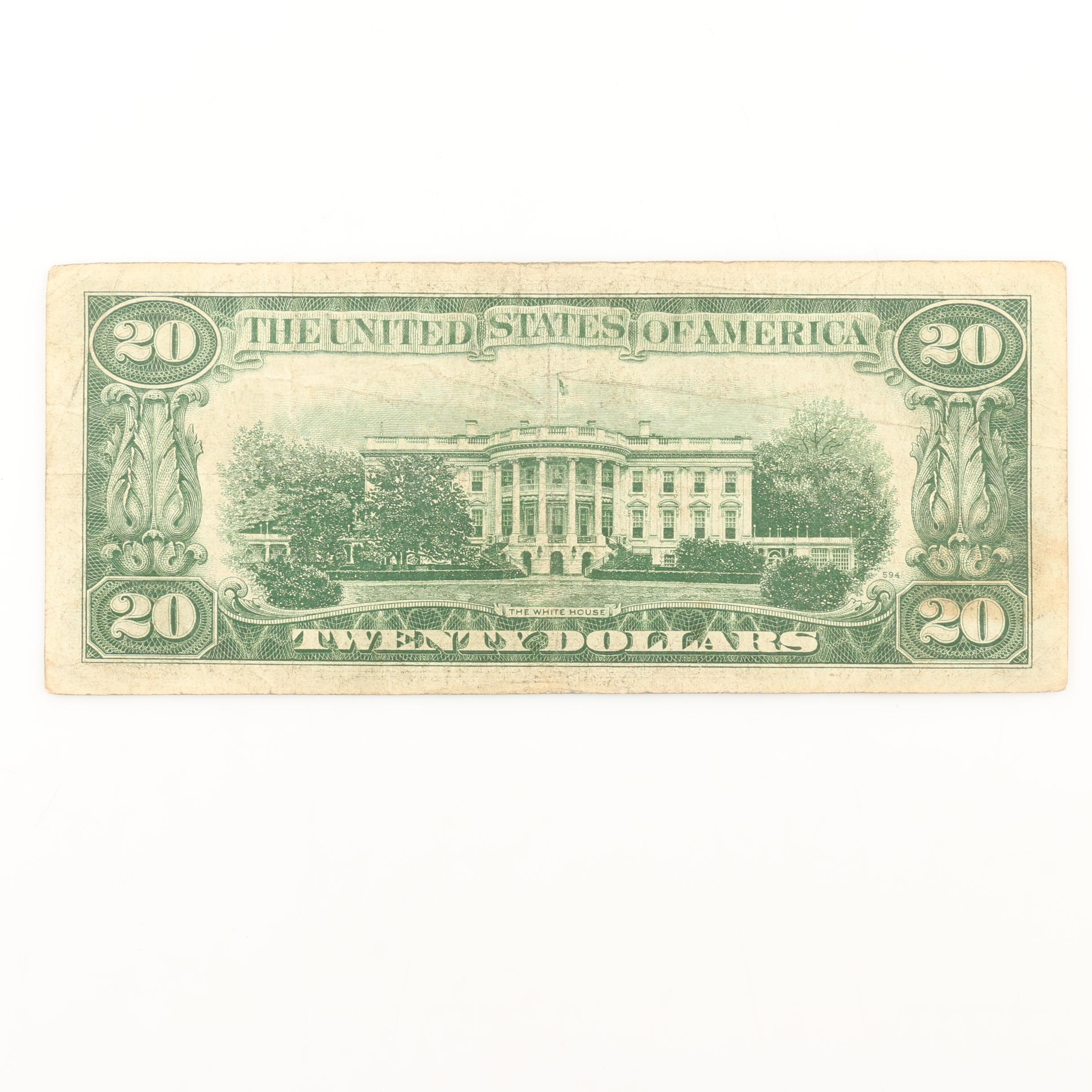 Group of Three 1934 U.S. Federal Reserve Notes Including $5, $10, and $20 Notes