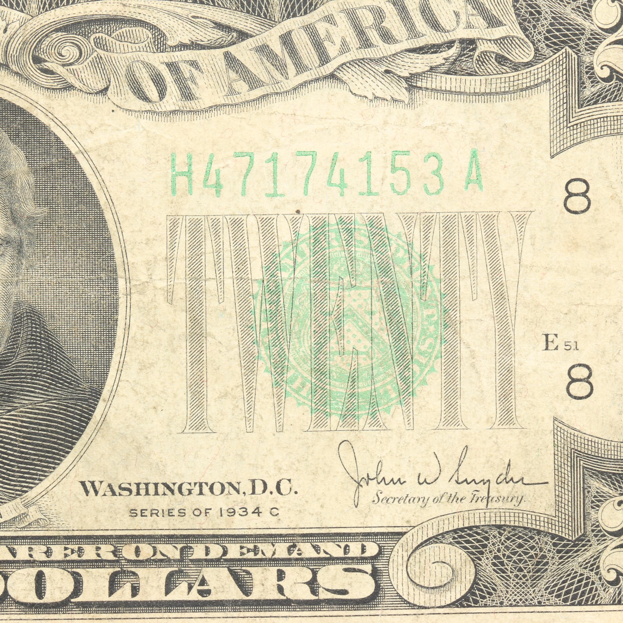 Group of Three 1934 U.S. Federal Reserve Notes Including $5, $10, and $20 Notes