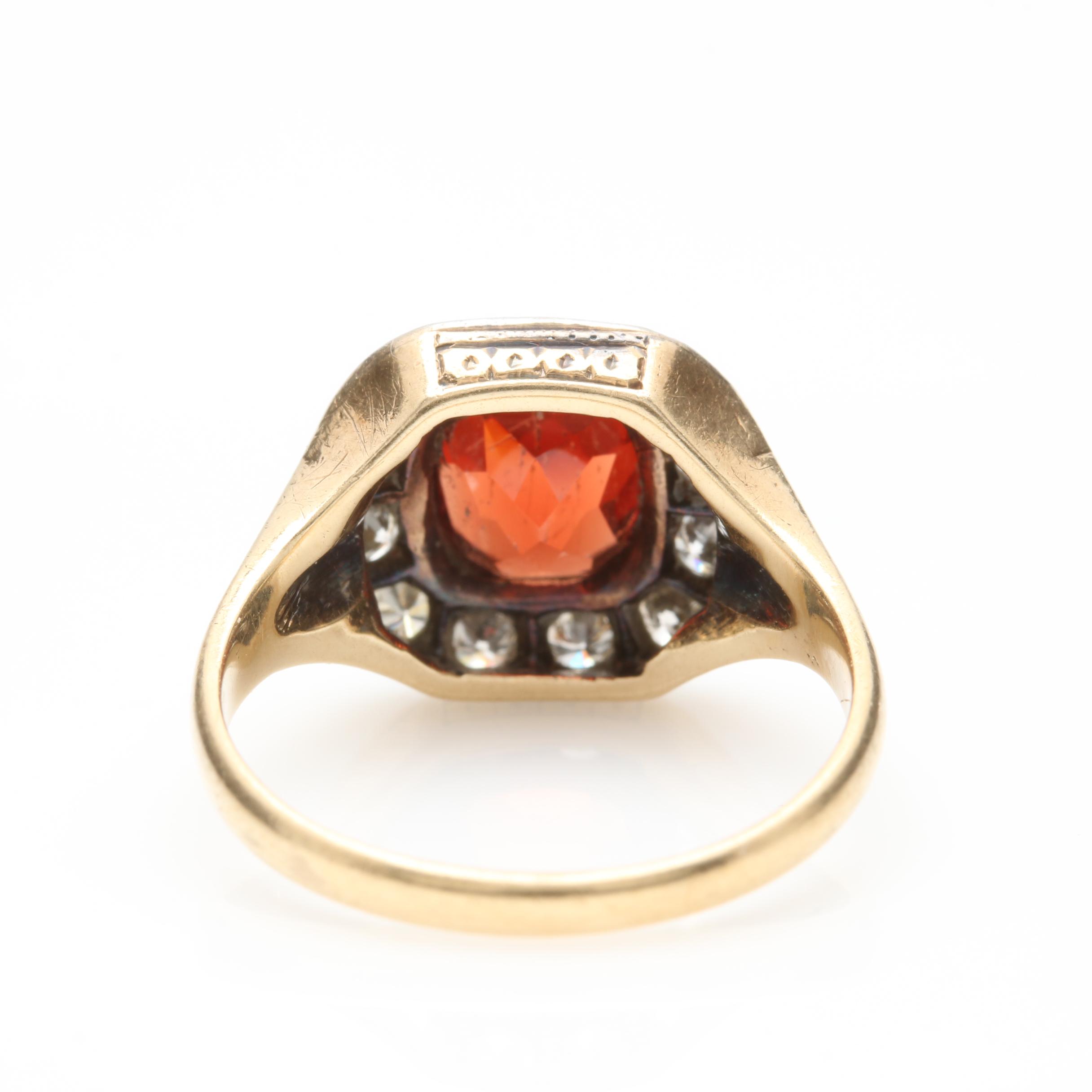 14K Yellow Gold and Platinum Garnet and Diamond Ring