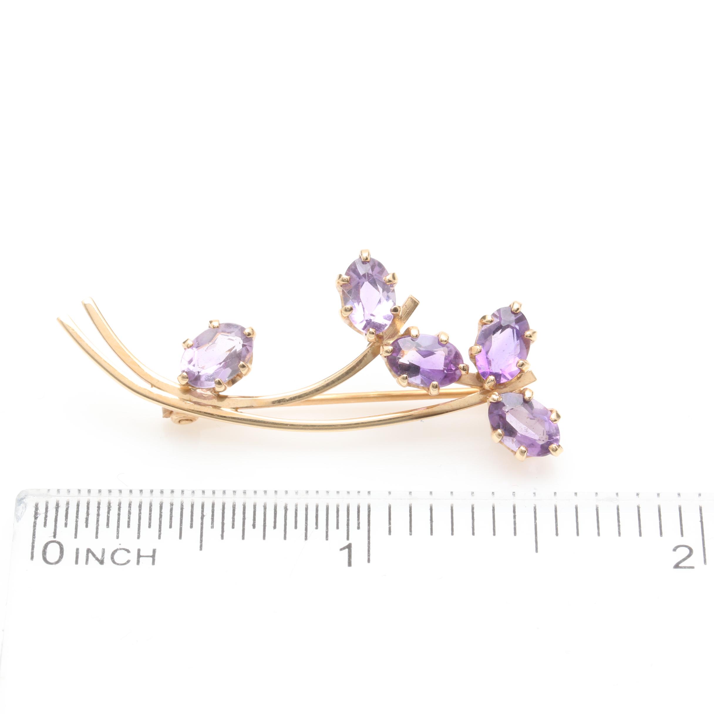 14K Yellow Gold Amethyst Brooch